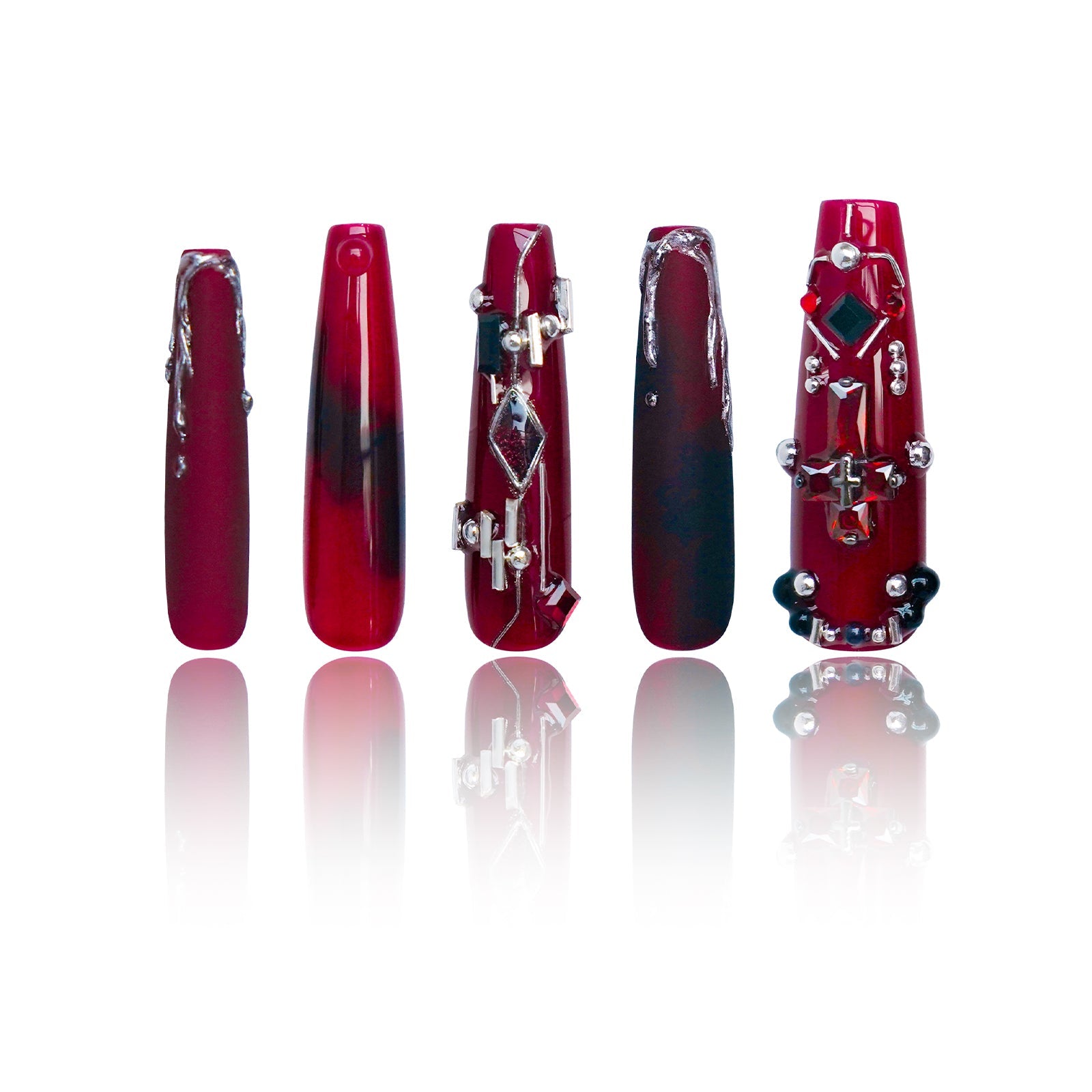 Siva Nail, Red Regalia, Regal Enchantment, Handmade Press on Nails