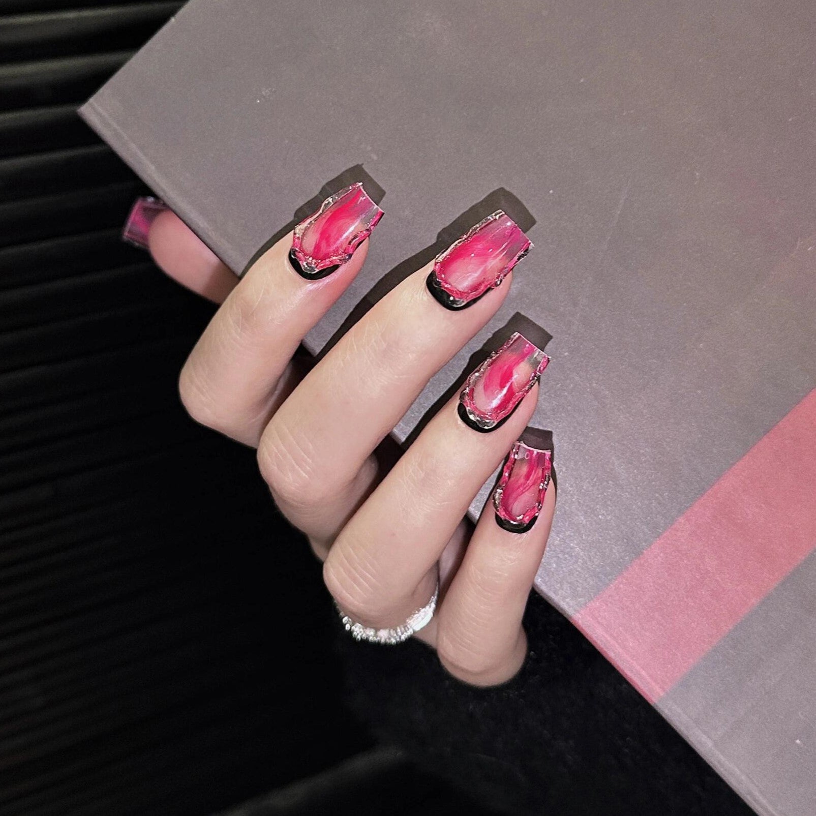 Siva Nail, Pink Fission, Edgy Style Handmade Press on Nails