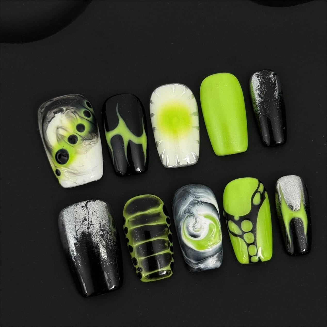 Siva Nail, Neon Venom, Modern Cyberpunk, Handmade Press on Nails