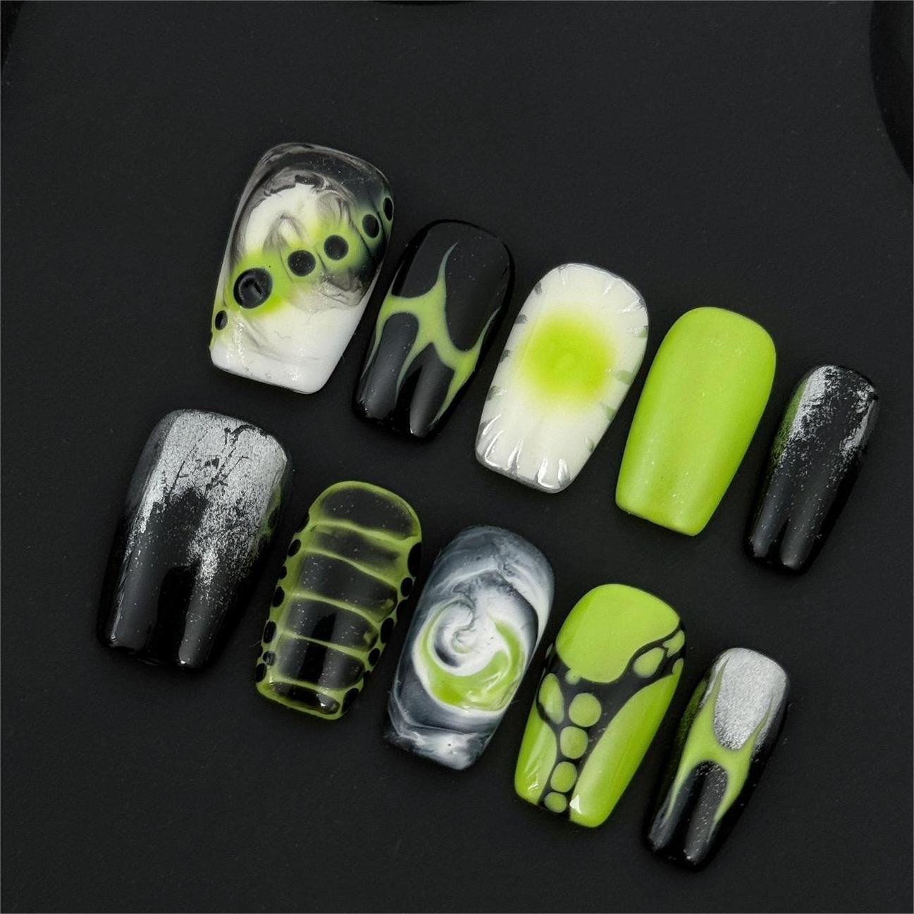 Siva Nail, Neon Venom, Modern Cyberpunk, Handmade Press on Nails