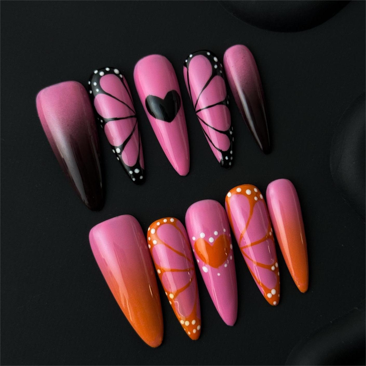 Siva Nail, Sunset Flutter, Butterfly Print, Handmade Press on Nails