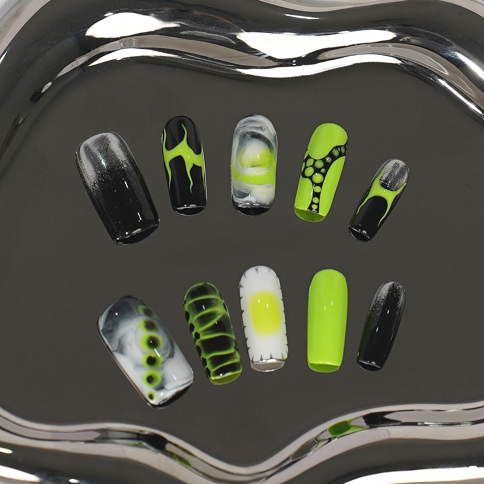 Siva Nail, Neon Venom, Modern Cyberpunk, Handmade Press on Nails