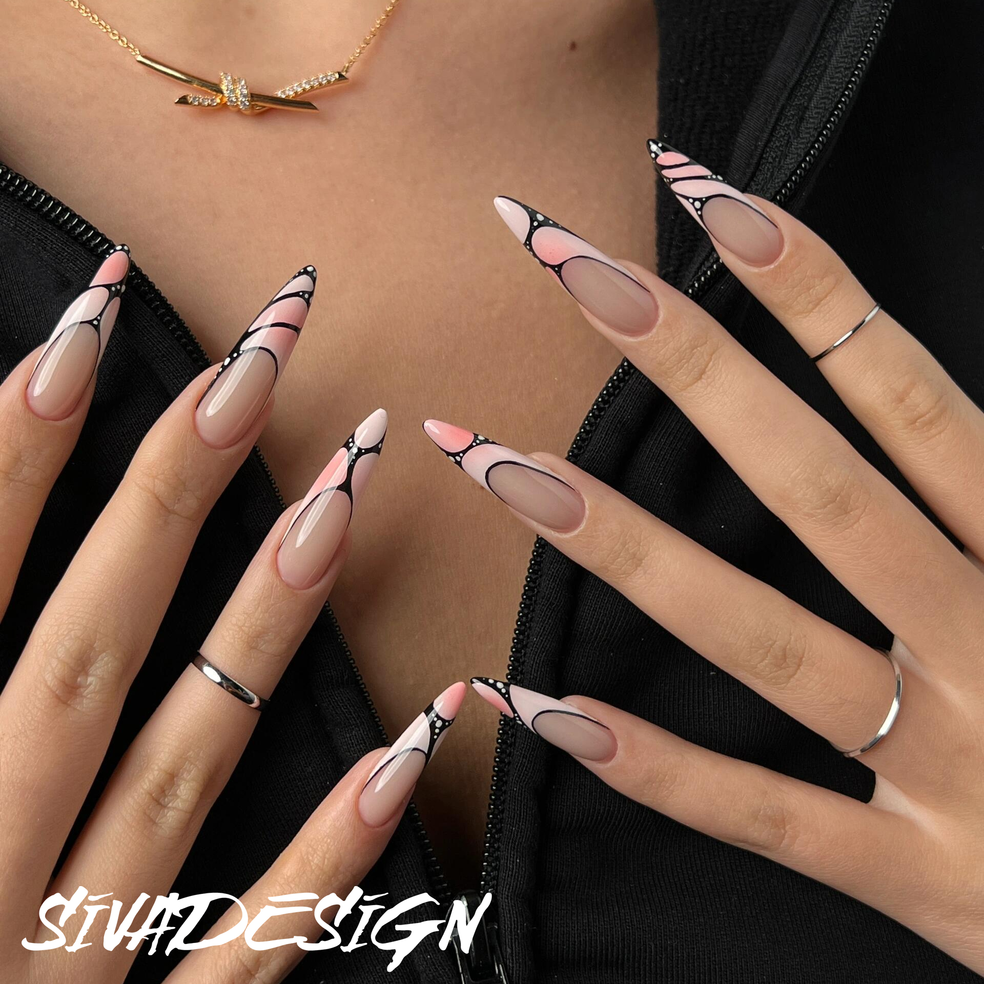 Siva Nail, Dreamweave, Chic Geometric Stiletto, Handmade Press on Nails