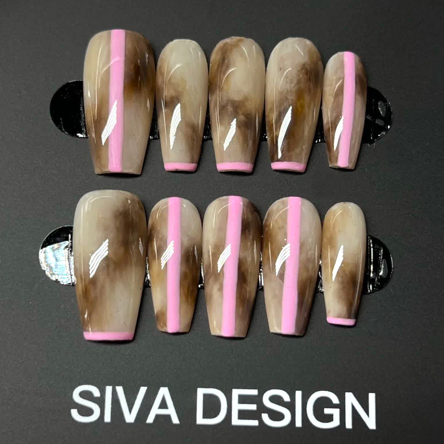 Siva Nail, Soft Striation, Unique Marble, Handmade Press on Nails