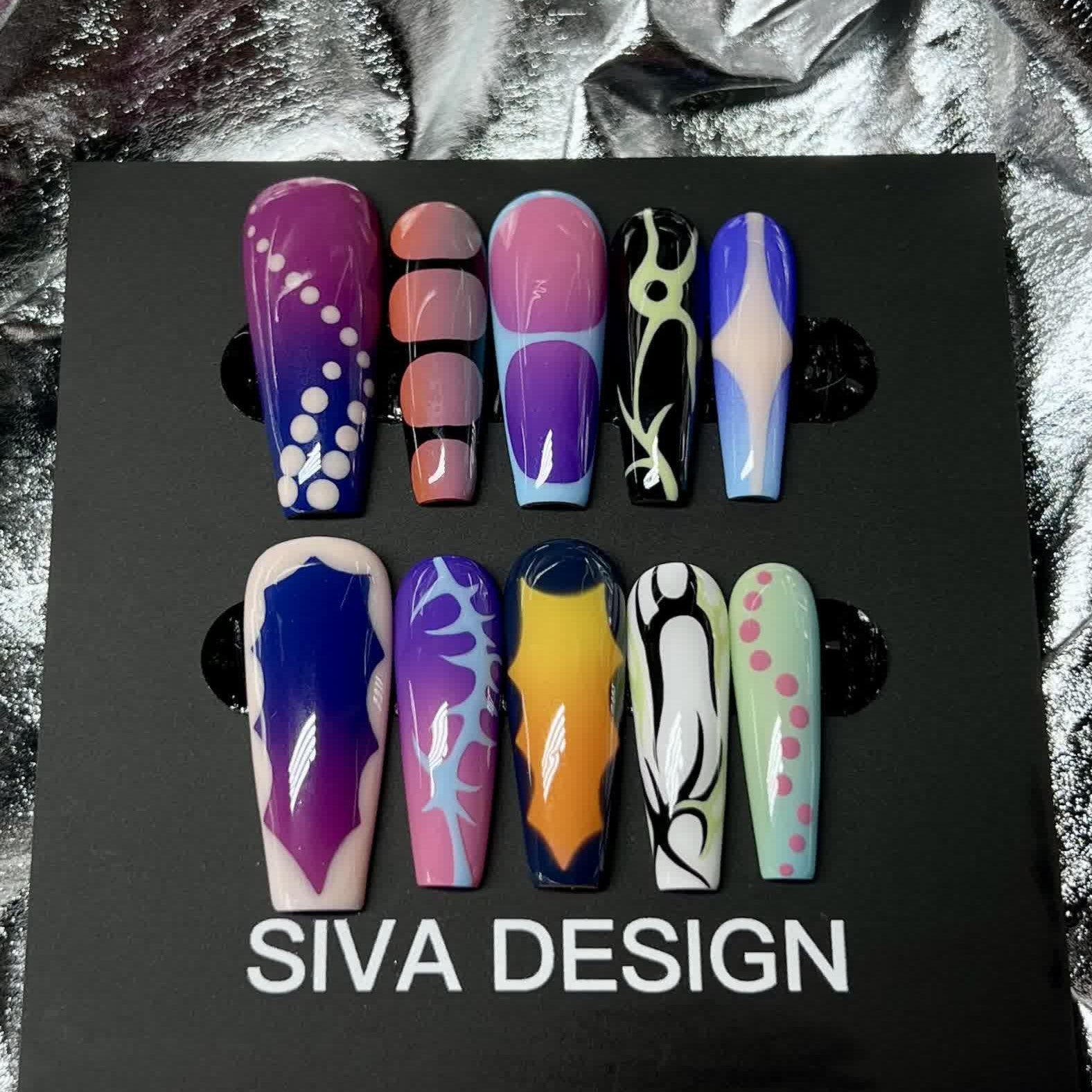 Siva Nail, Pop Art Pizzazz, Vibrant Glam, Handmade Press on Nails