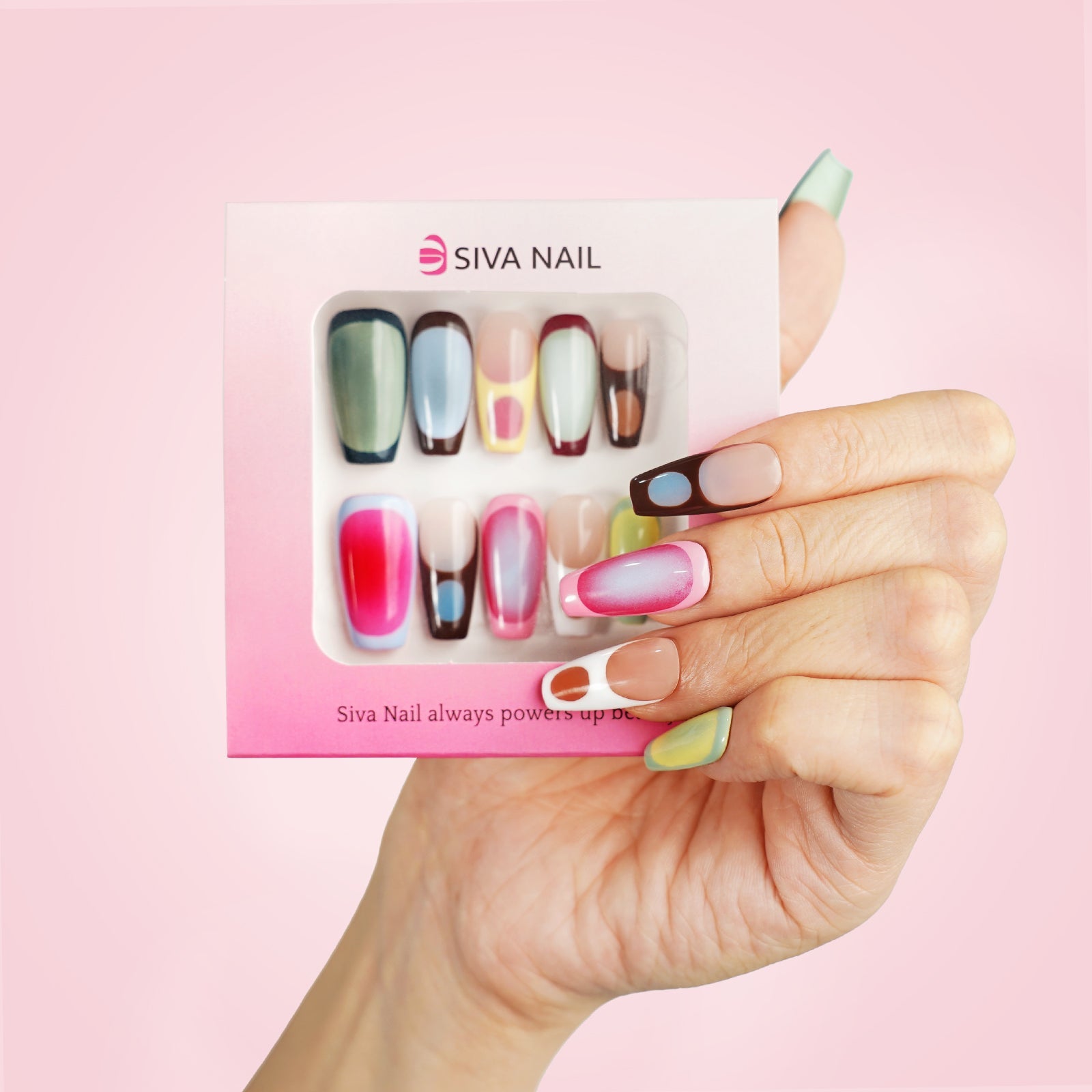 Siva Nail, Summer Beach, Gradient Handmade Press on Nails | Pink Nails