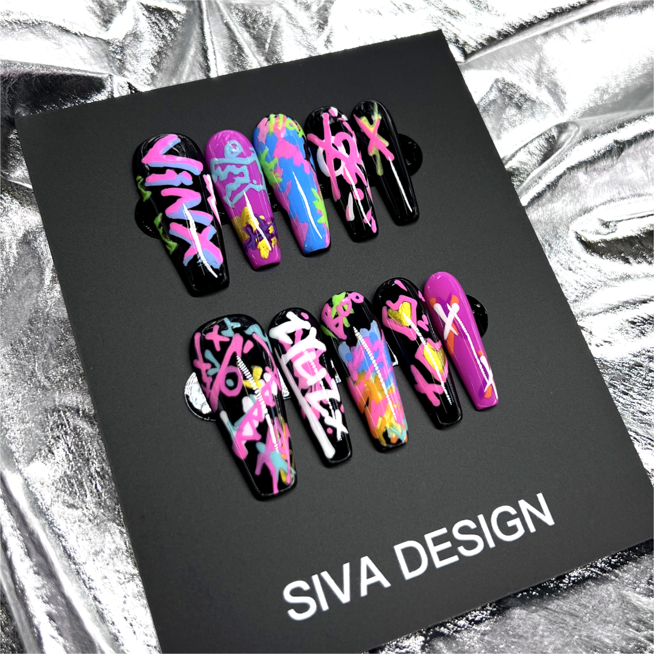 Siva Nail, Neon Groove, Graffiti Style, Handmade Press on Nails