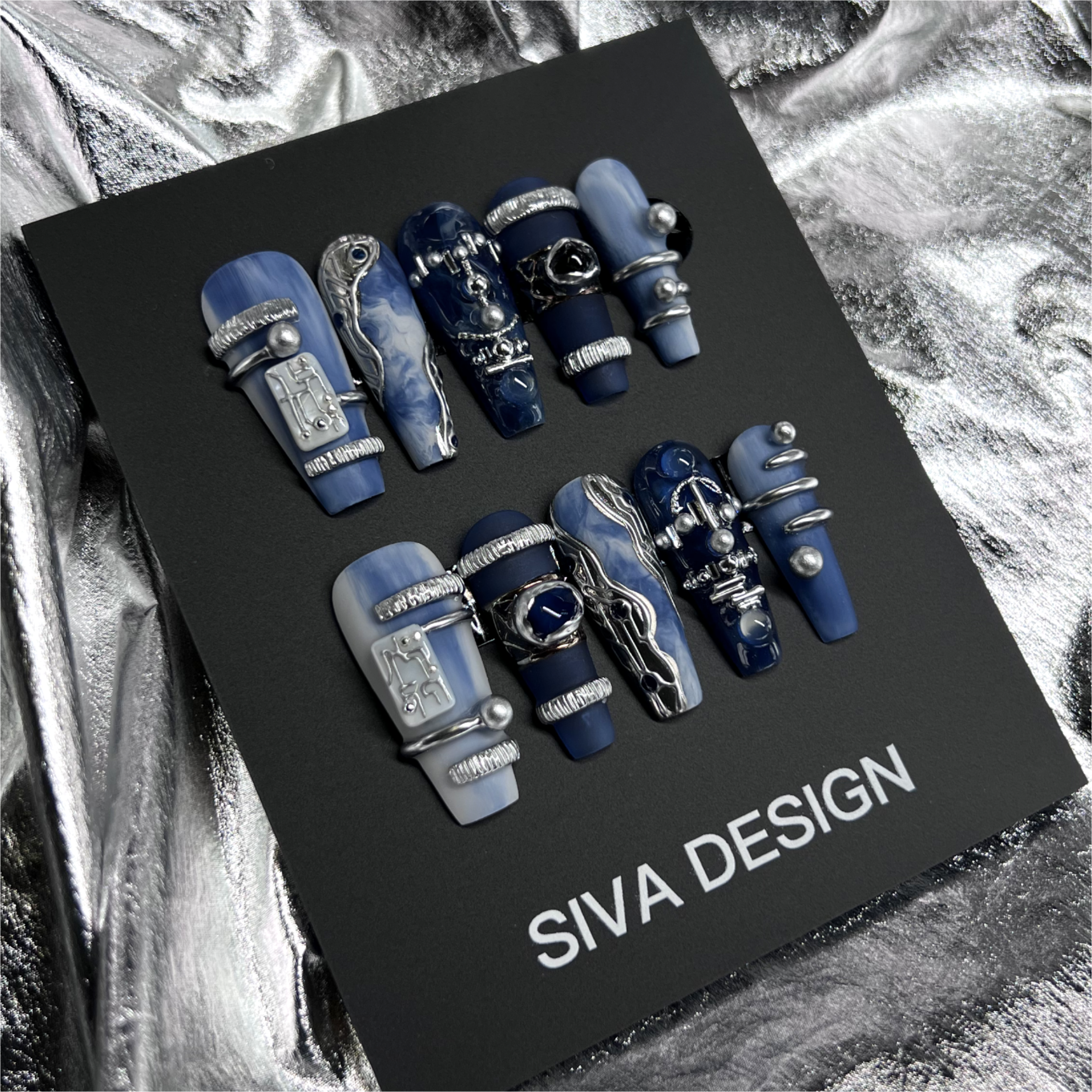 Siva Nail, Blue Tears, Metallic Art Handmade Press on Nails