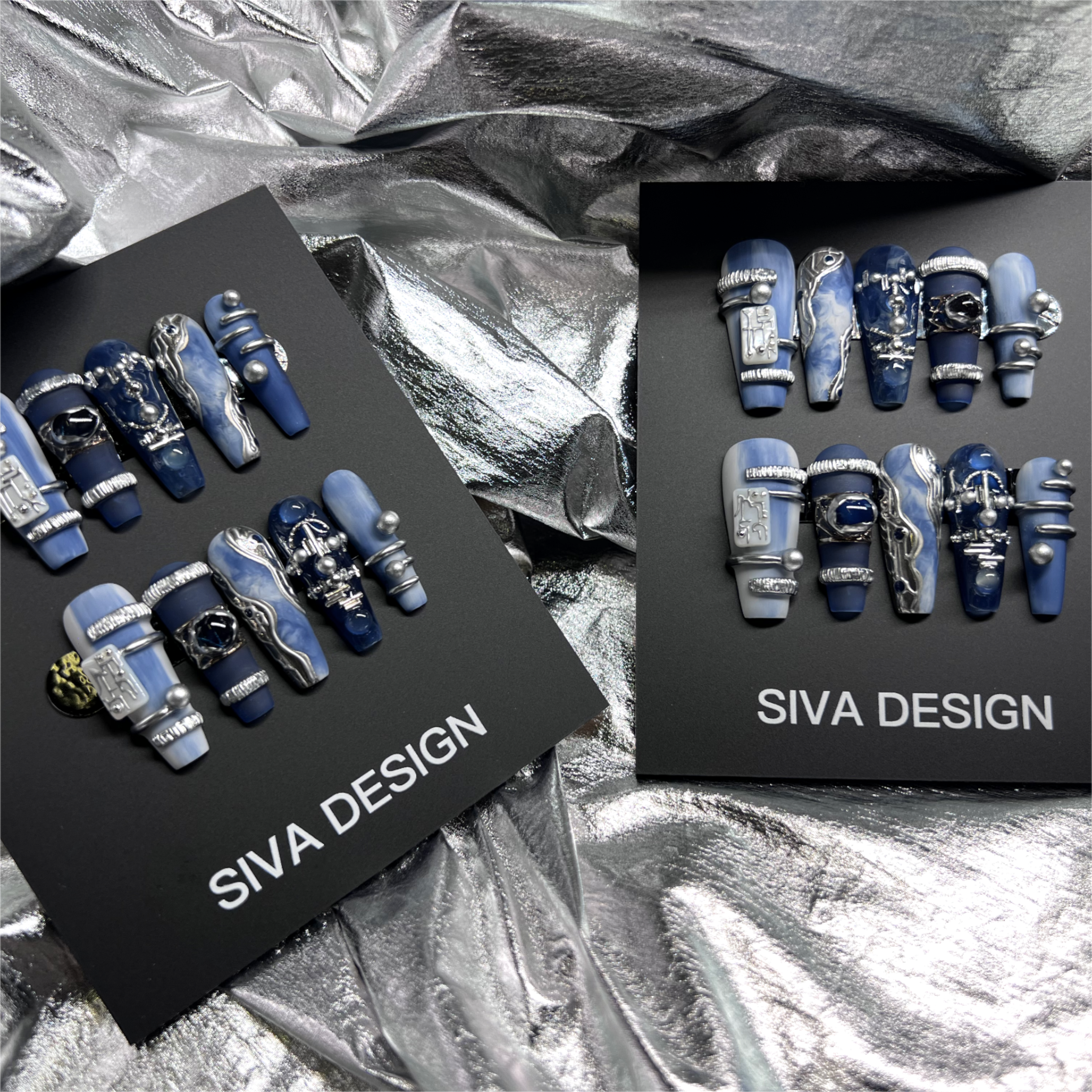 Siva Nail, Blue Tears, Metallic Art Handmade Press on Nails