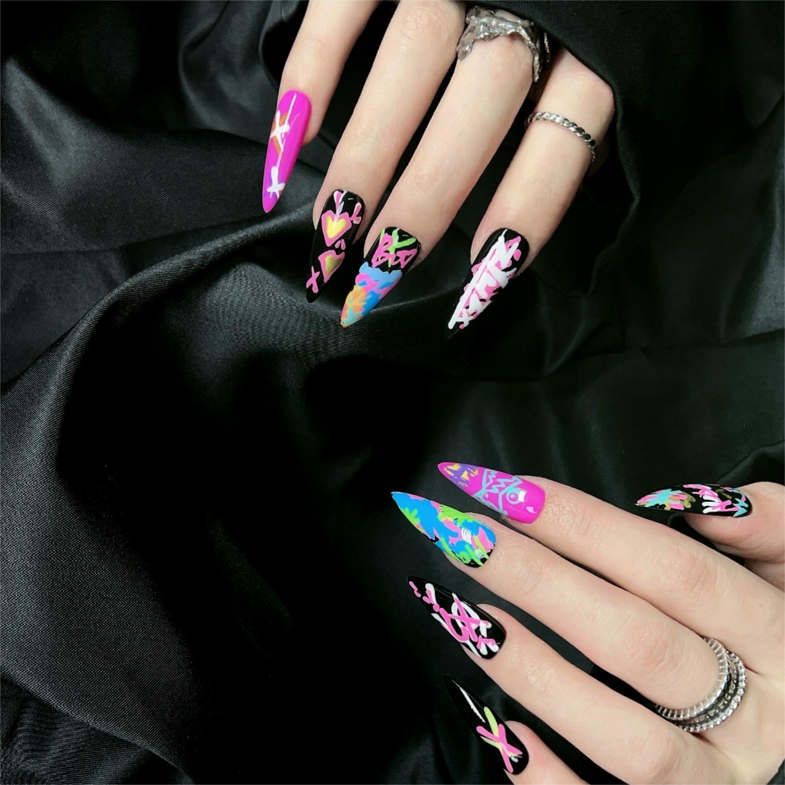 Siva Nail, Neon Groove, Graffiti Style, Handmade Press on Nails