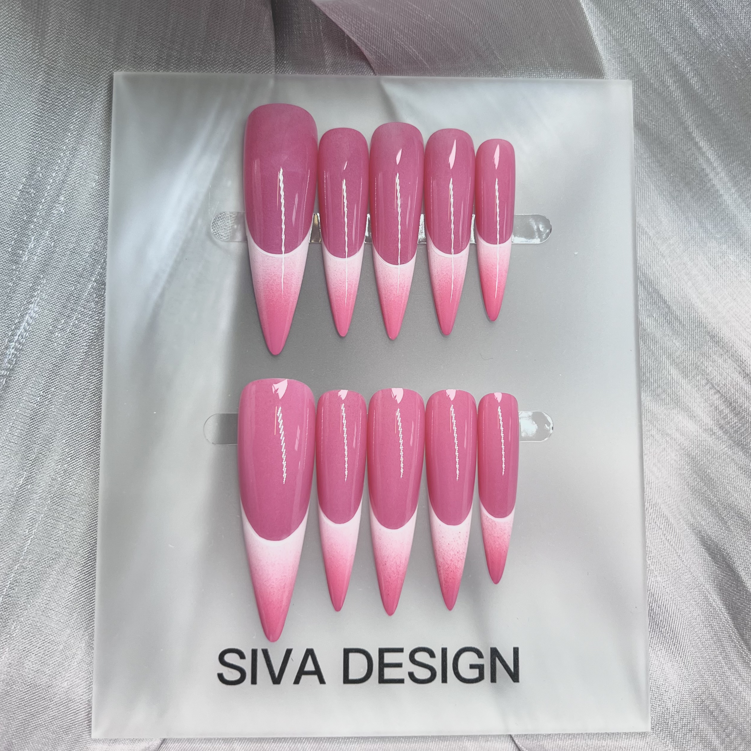 Siva Nail, Lunar Shee(Pink), French Style, Handmade Press on Nails