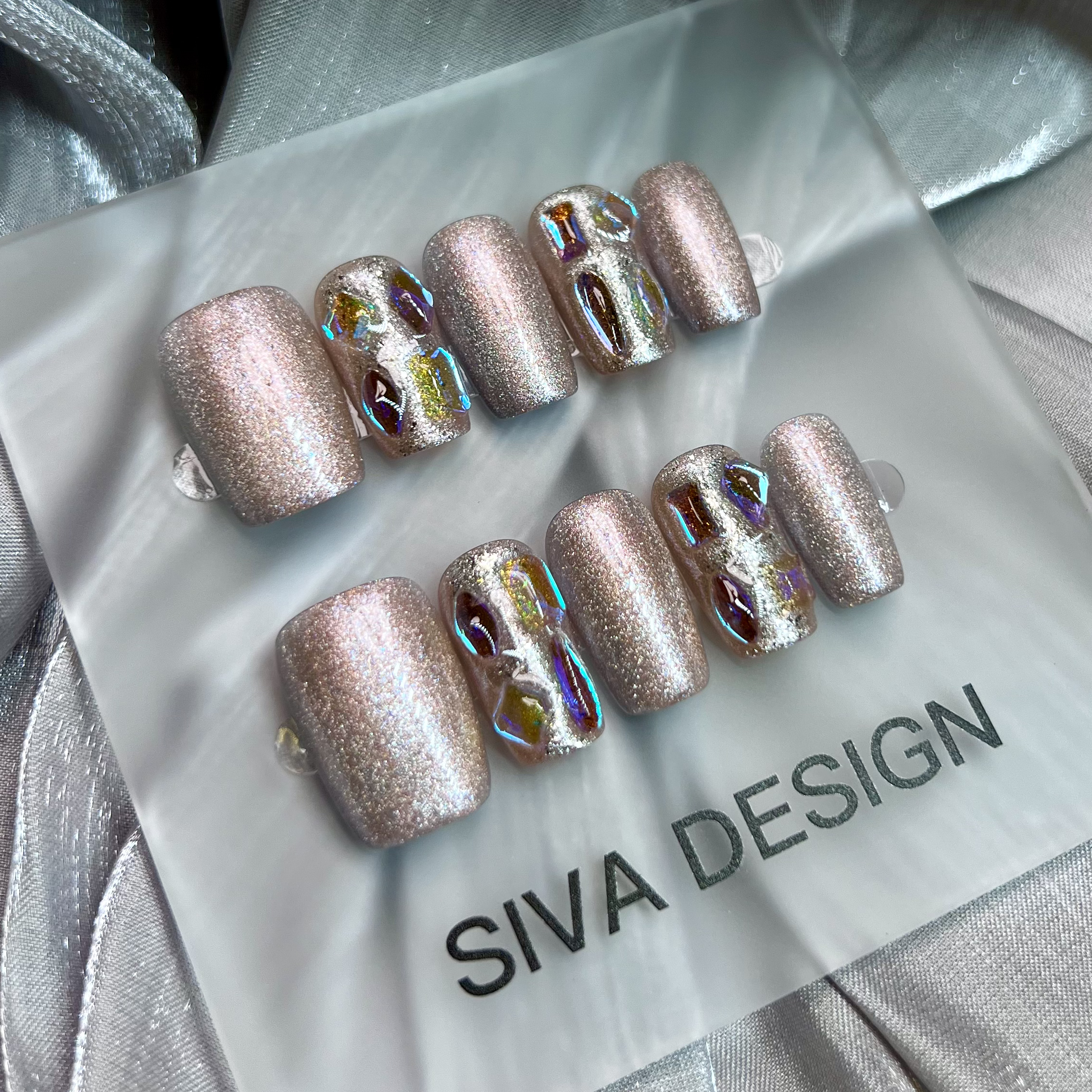 Siva Nail, Velvet Rush, Luxe Sparkle, Handmade Press on Nails