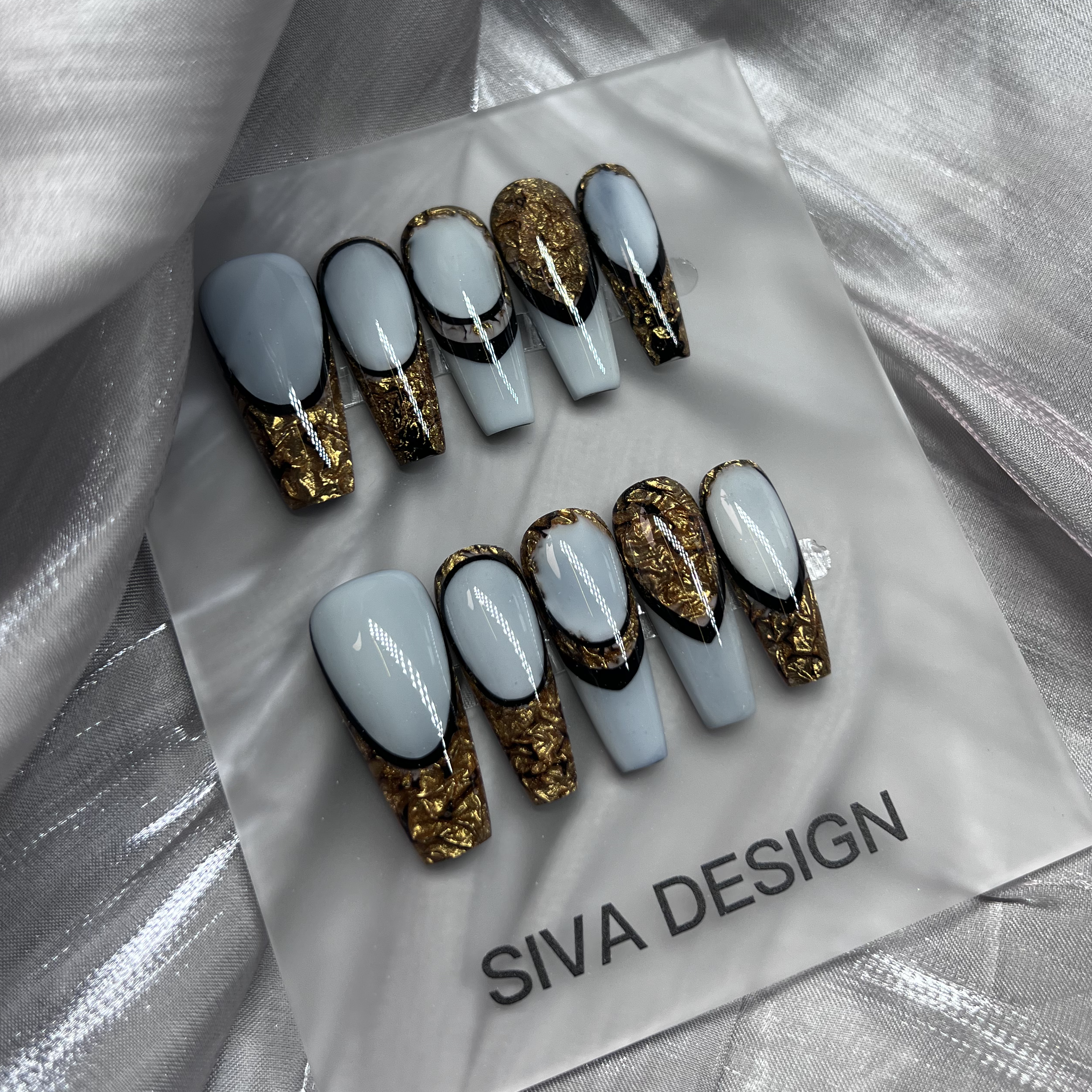 Siva Nail, Golddust, French, Luxurious Gold Foil, Handmade Press on Nails