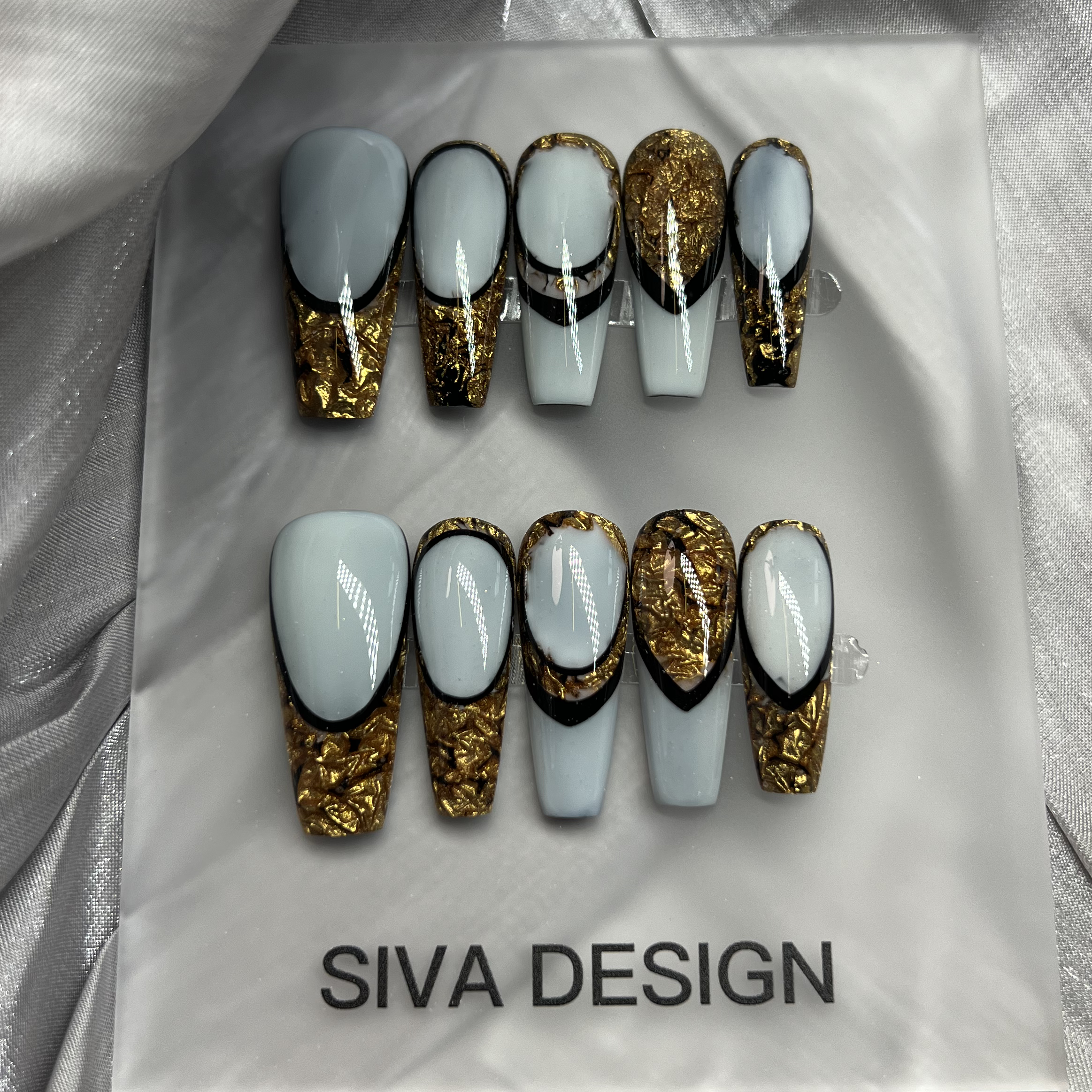 Siva Nail, Golddust, French, Luxurious Gold Foil, Handmade Press on Nails