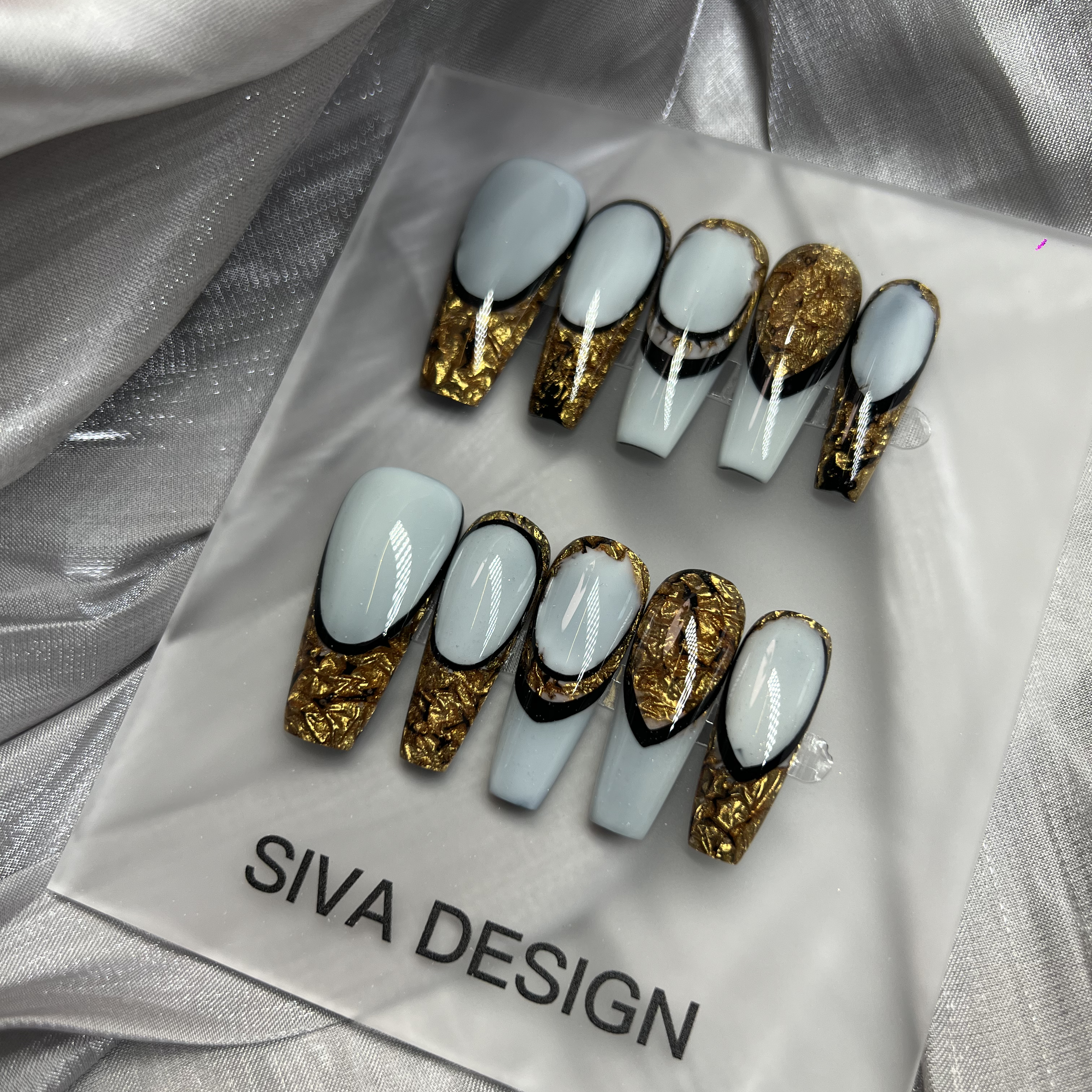 Siva Nail, Golddust, French, Luxurious Gold Foil, Handmade Press on Nails