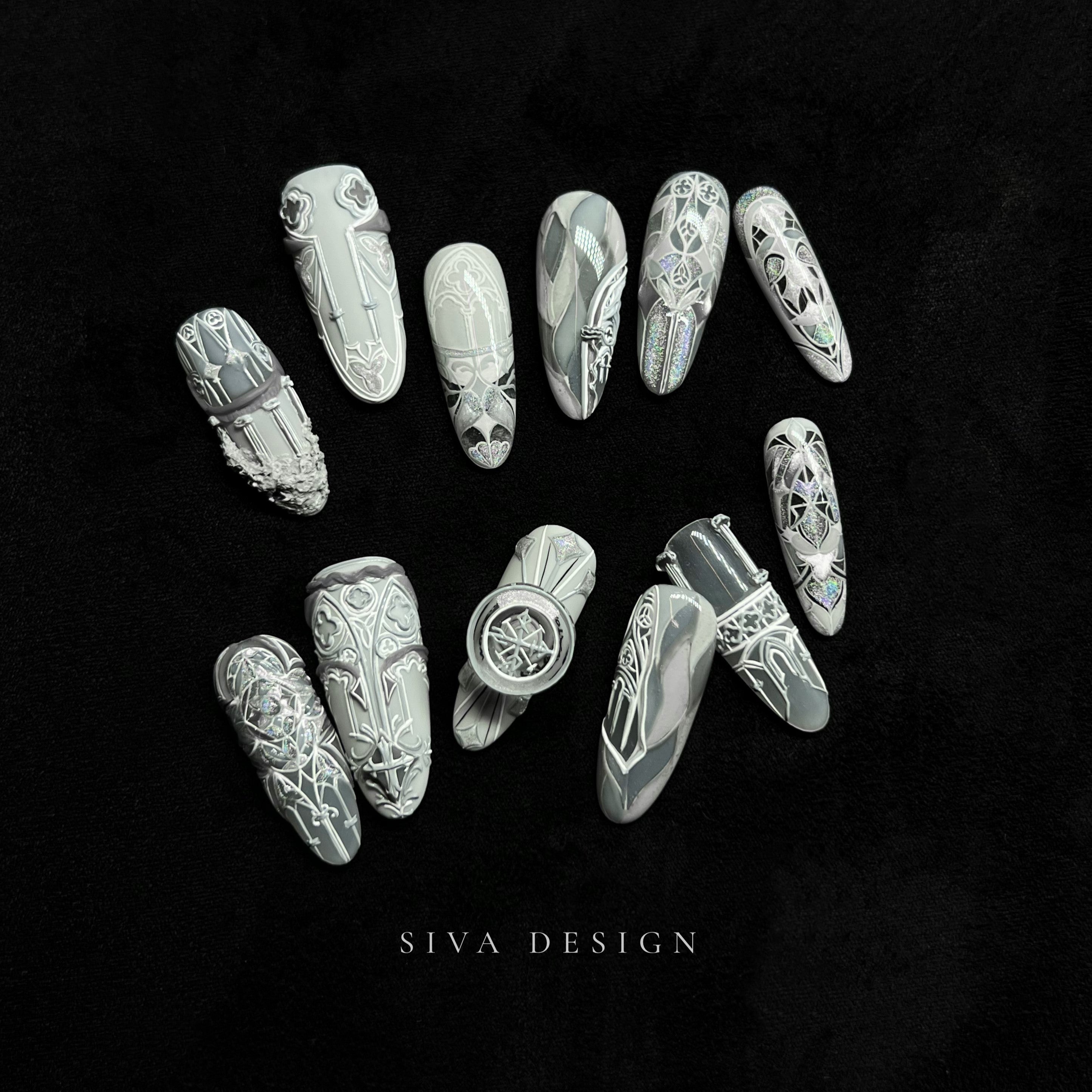 Siva Nail, Sacred Geometry, Mystical Artistry, Handmade Press on Nails