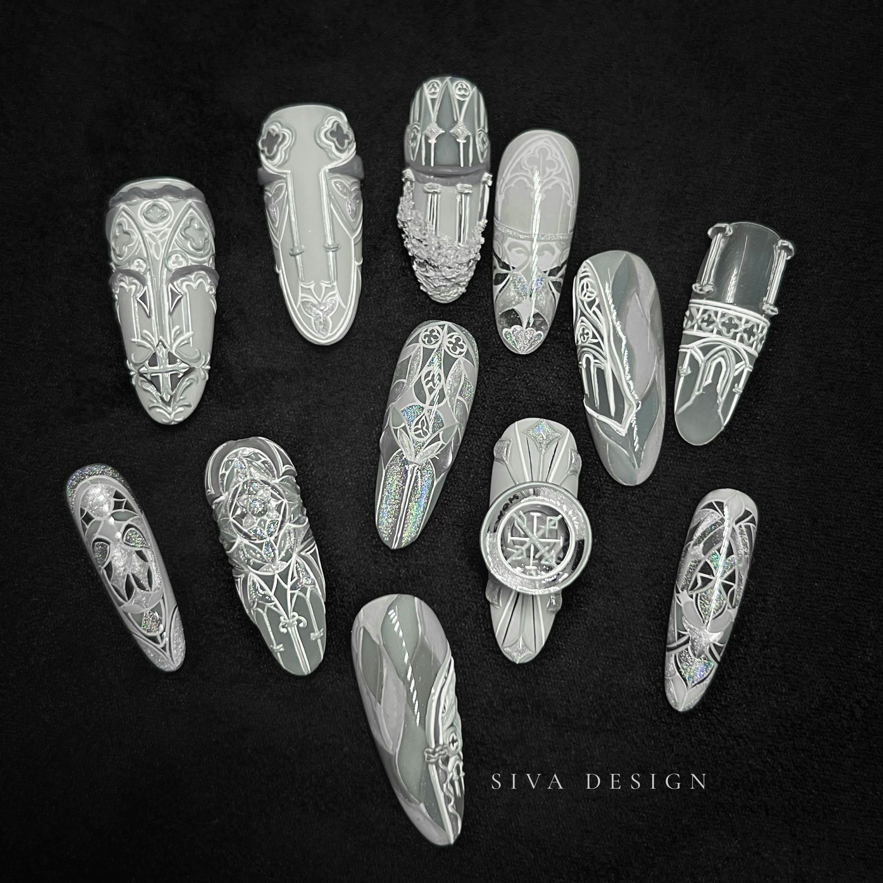 Siva Nail, Sacred Geometry, Mystical Artistry, Handmade Press on Nails