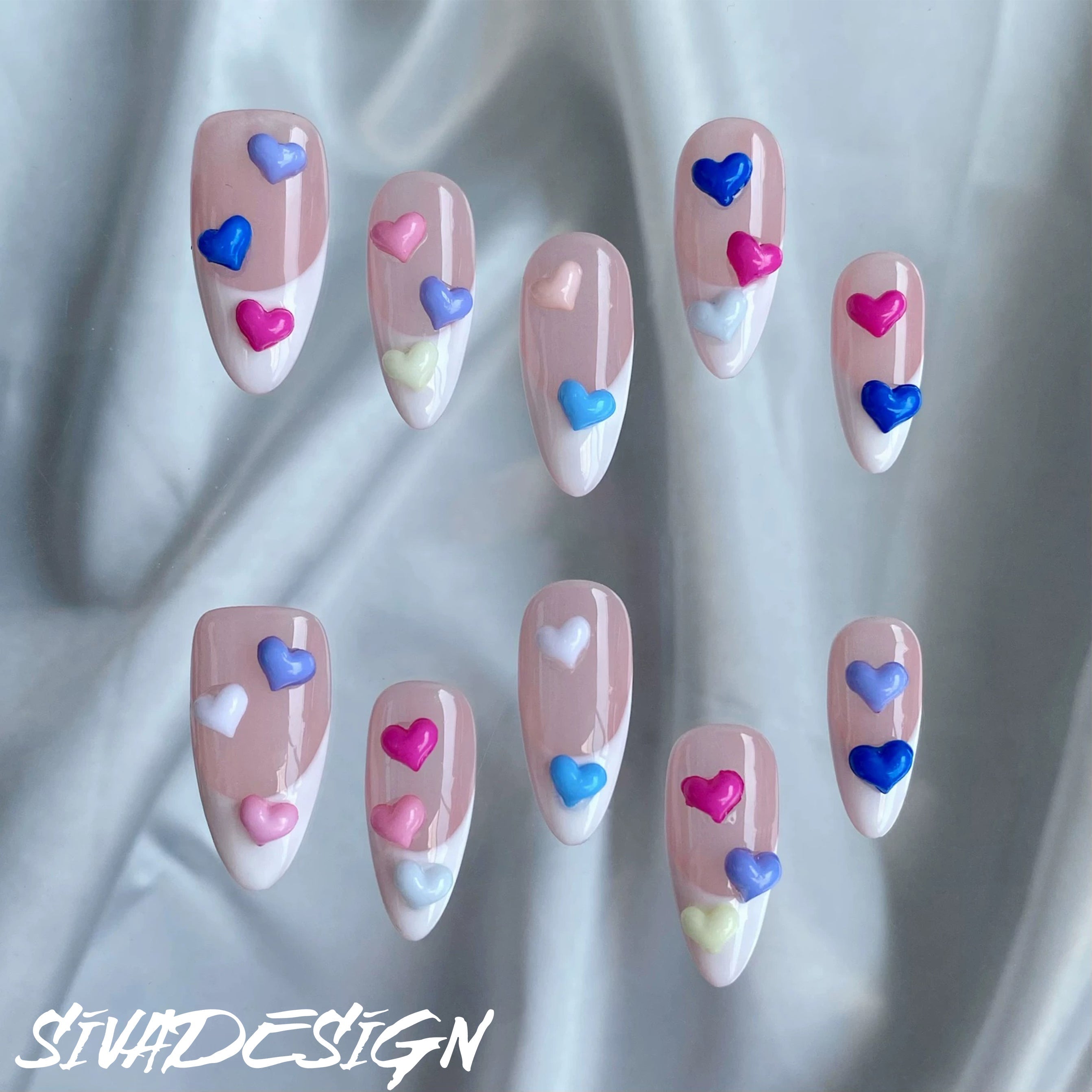 Siva Nail, Sweetheart Skies, Pastel Love, Handmade Press on Nails