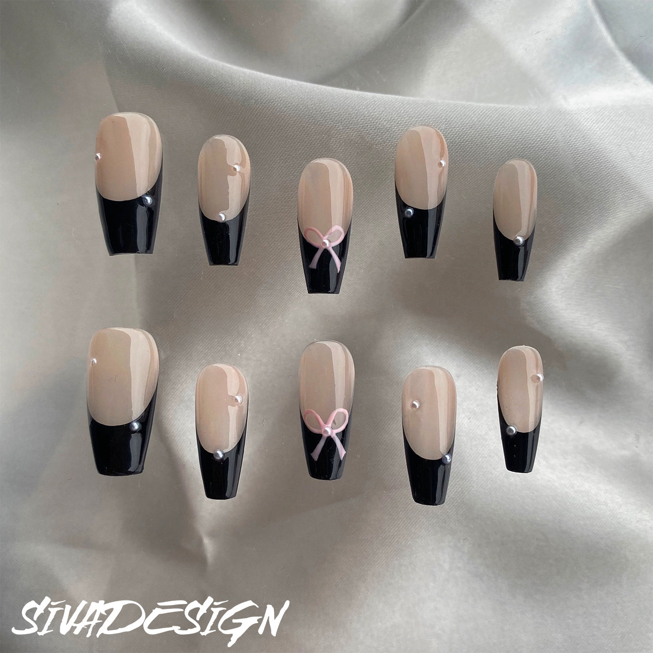 Siva Nail, Tuxedo Twist, Elegant Handmade Press on Nails