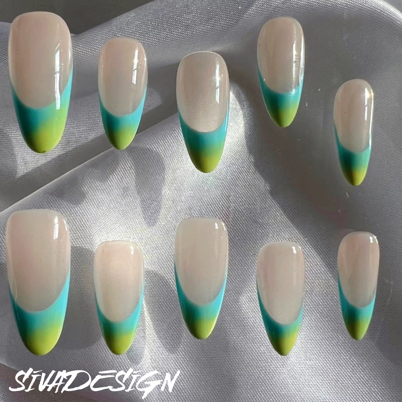 Siva Nail, Tropical Ripple, Vibrant Summer, Handmade Press on Nails