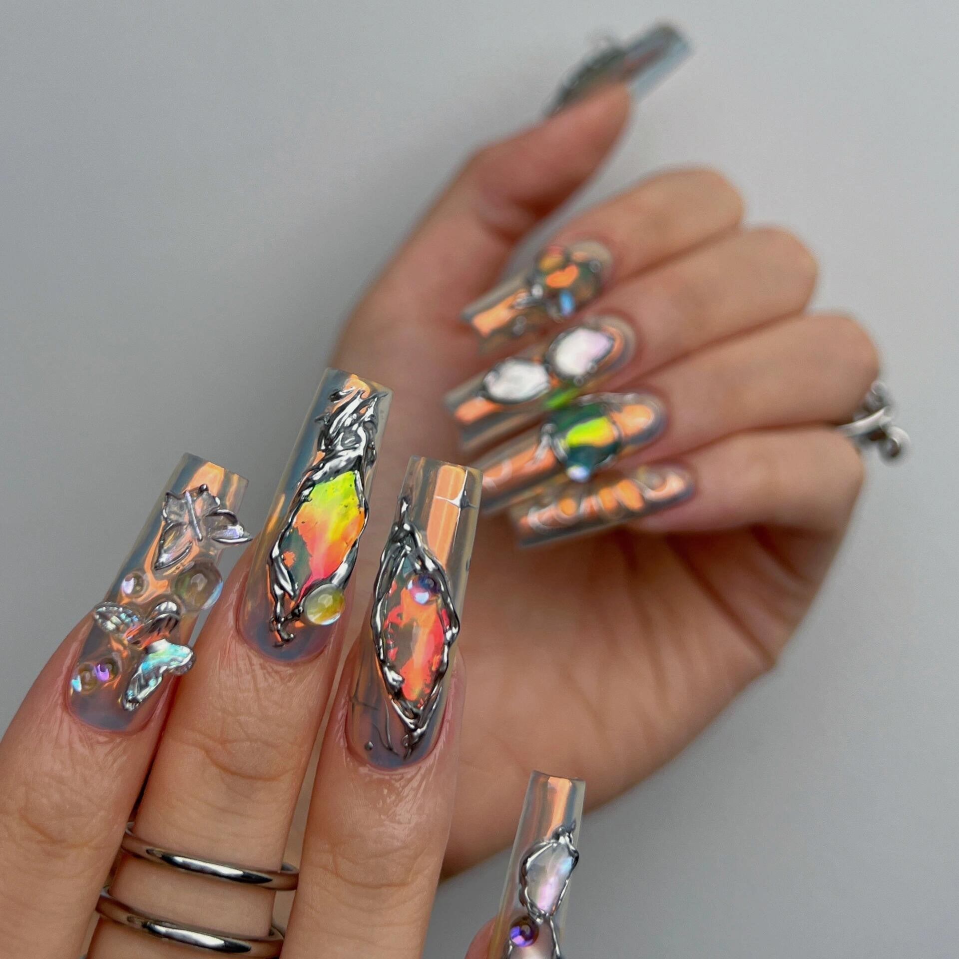 Siva Nail, Spectrum Surge, Prismatic Jewel, Handmade Press on Nails