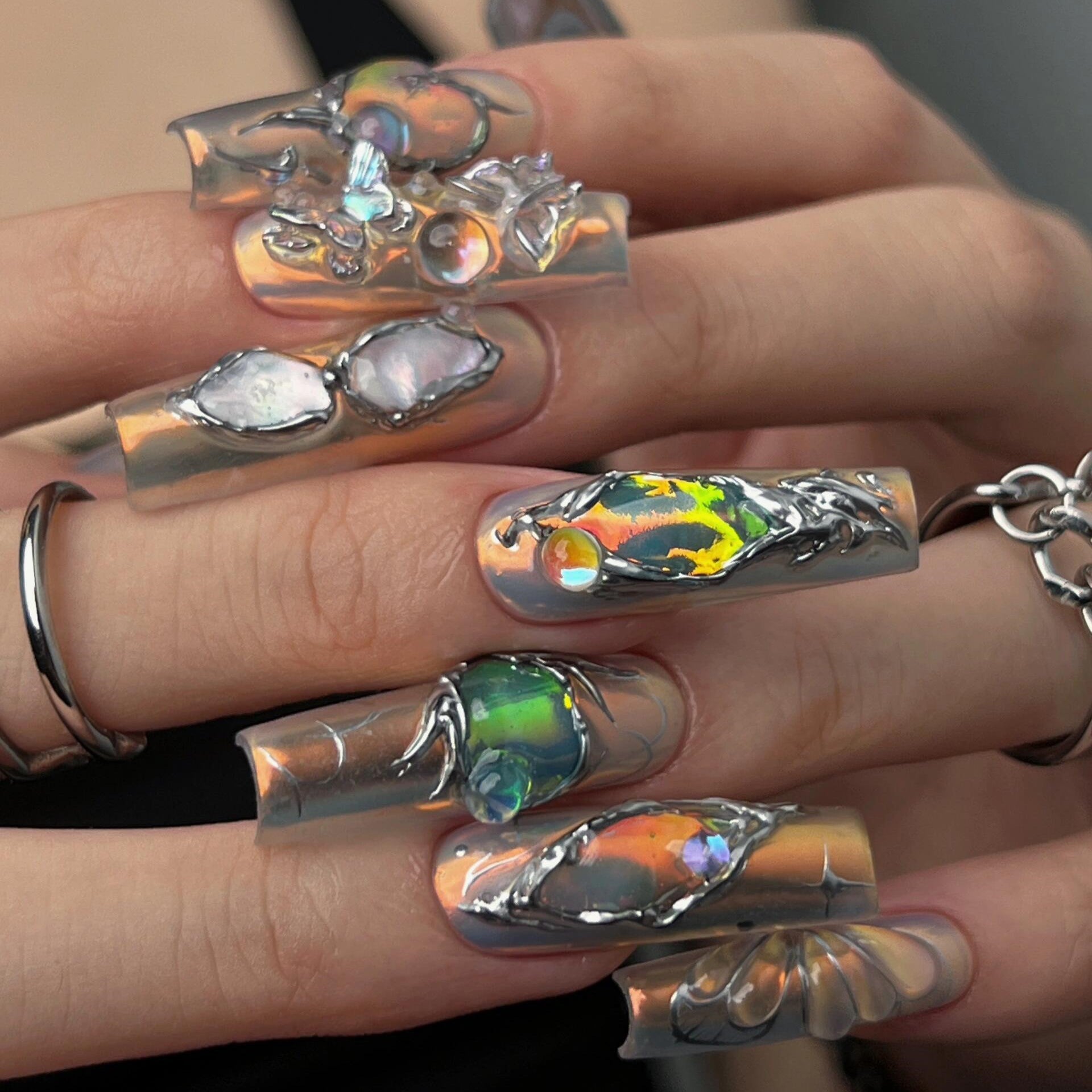 Siva Nail, Spectrum Surge, Prismatic Jewel, Handmade Press on Nails