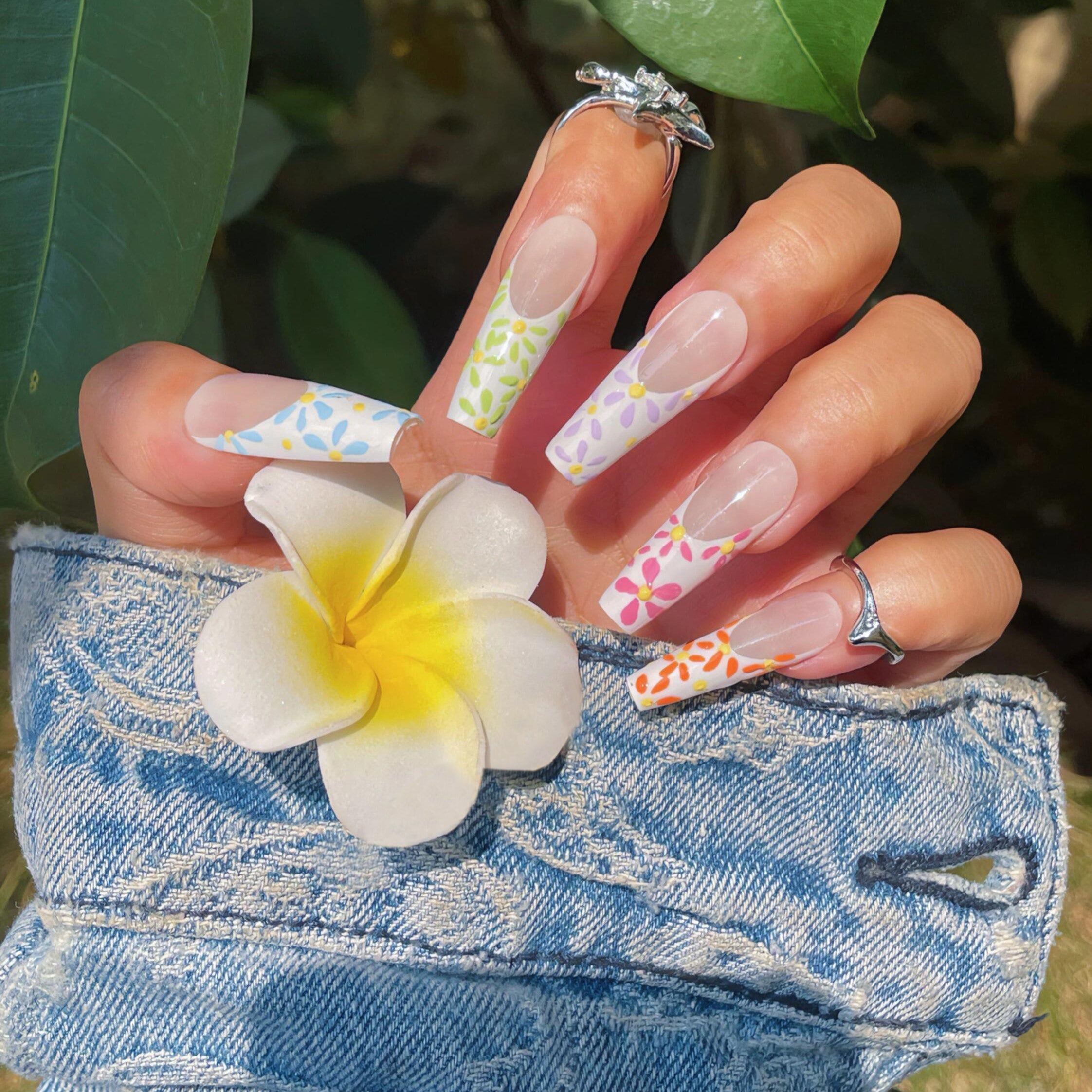 Siva Nail, Springtime Sonata, Vibrant Floral, Handmade Press on Nails