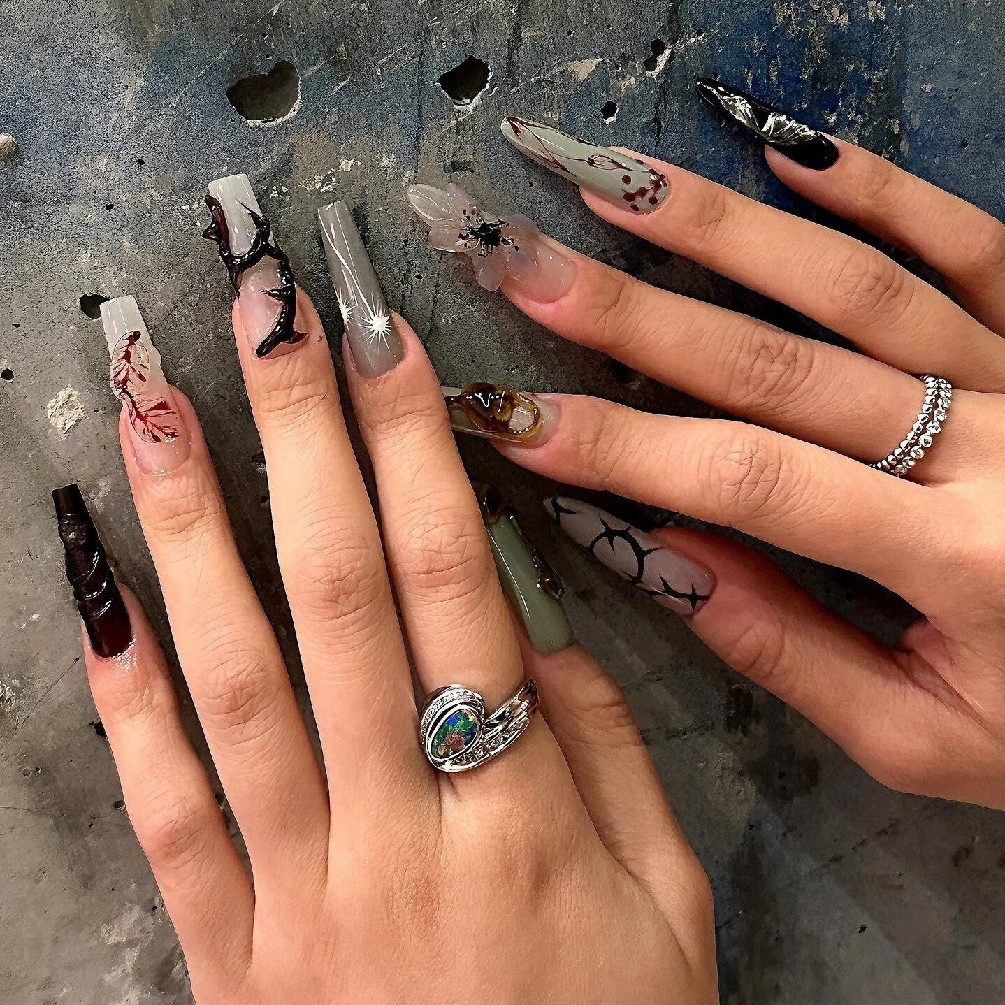 Siva Nail, Nocturnal Notes, Gothic Art, Handmade Press on Nails