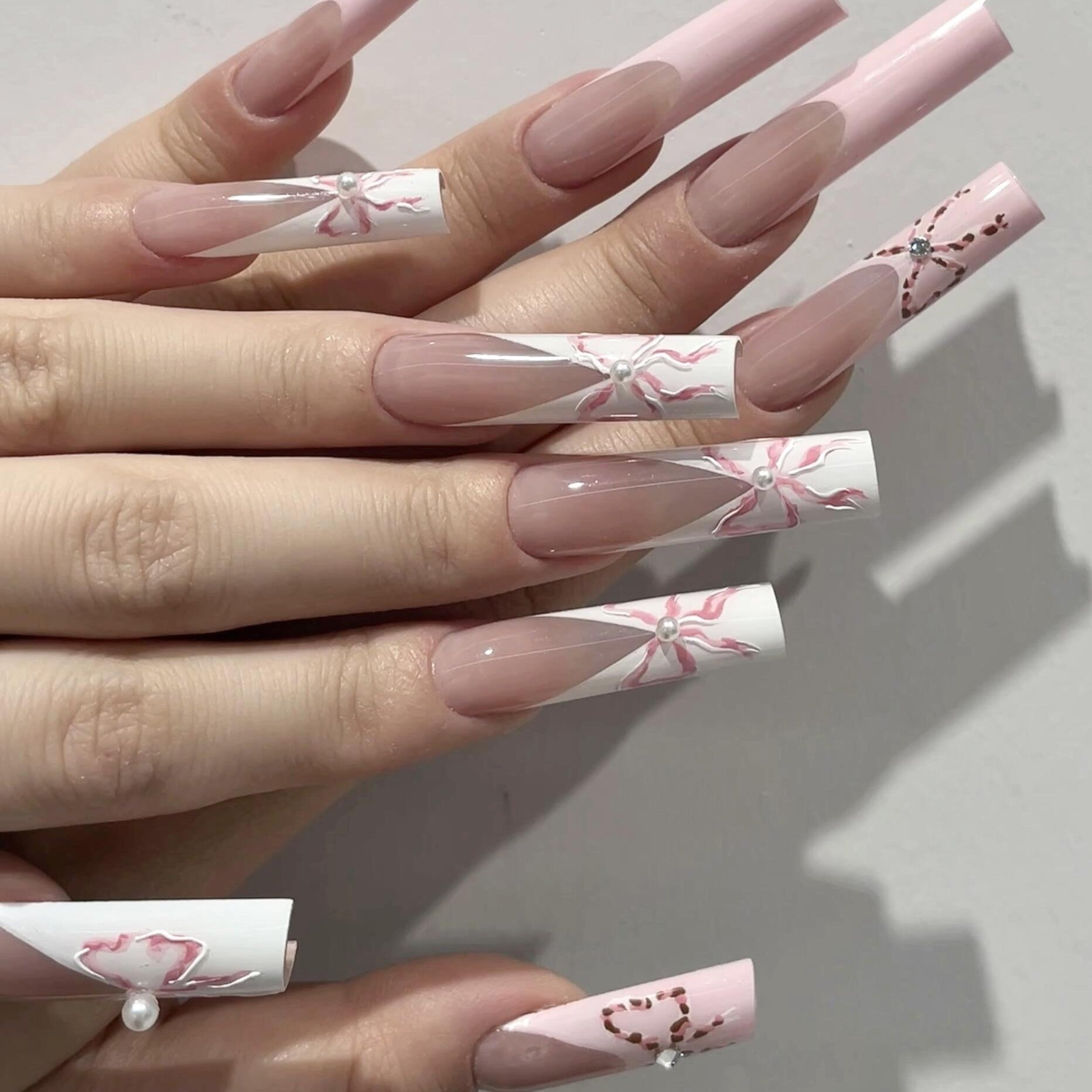 Siva Nail, Silken Swirls, Luxury Pink, Handmade Press on Nails