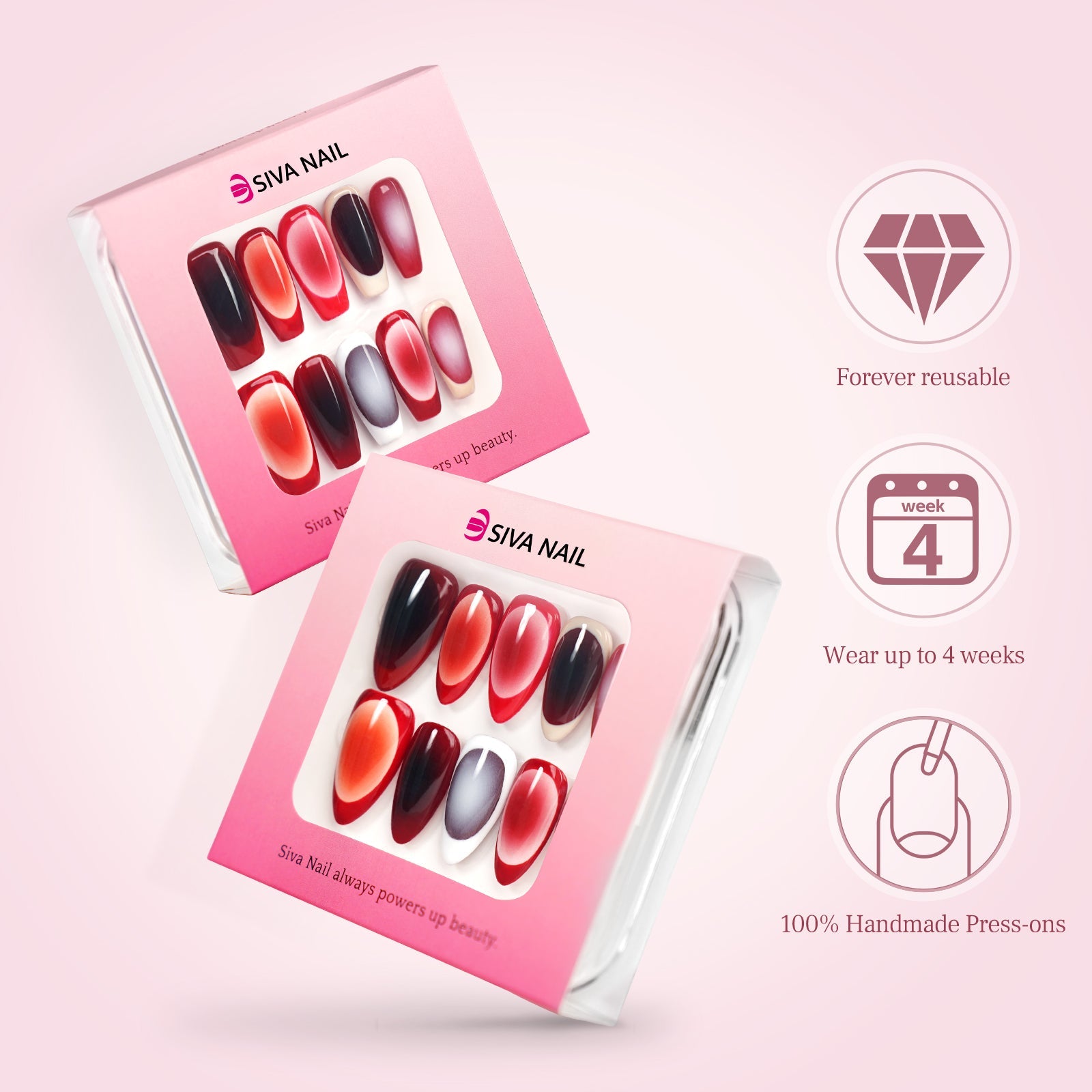 Siva Nail, Summer Passion, Bold Handmade Press on Nails