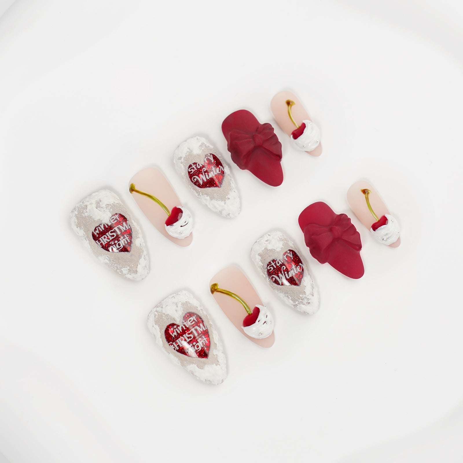 Siva Nail, Cherry Frost, Holiday Glam Press on Nails