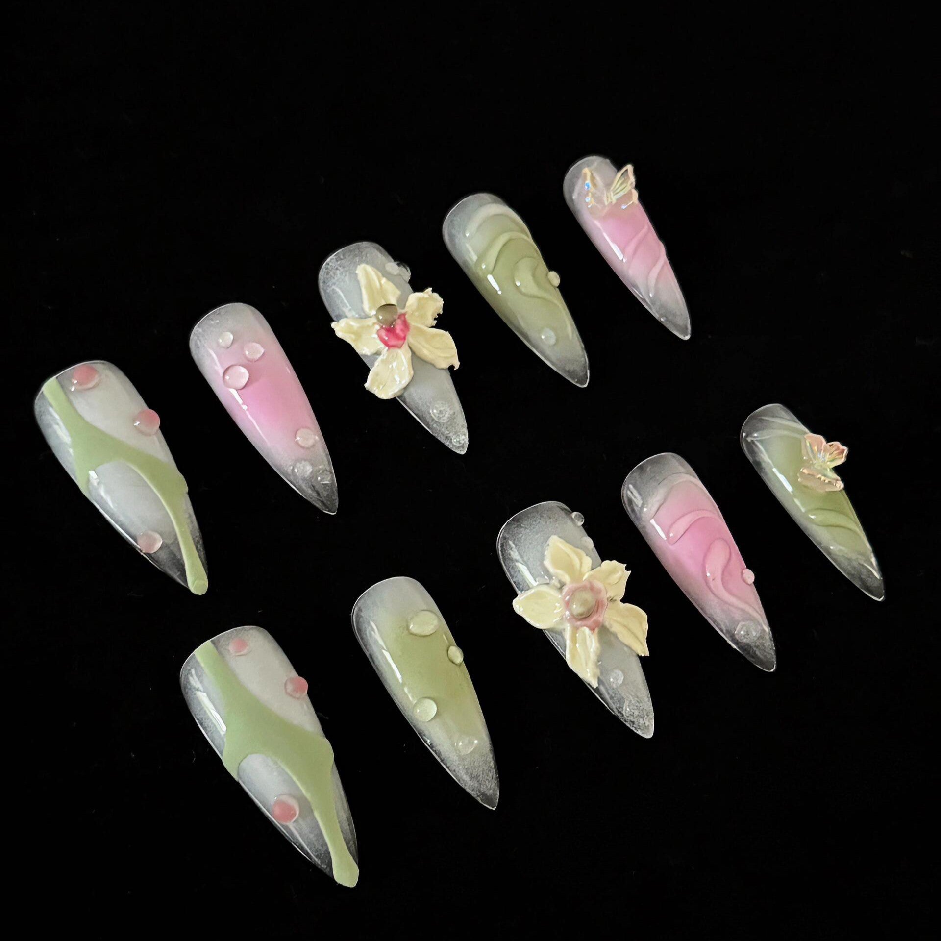 Siva Nail, Petal Frost, Winter Bloom, Handmade Press on Nails