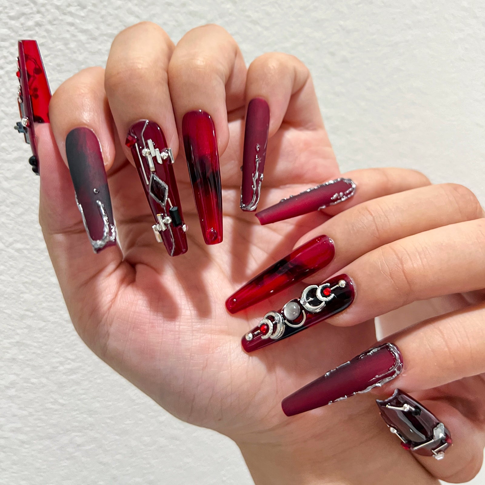 Siva Nail, Red Regalia, Regal Enchantment, Handmade Press on Nails