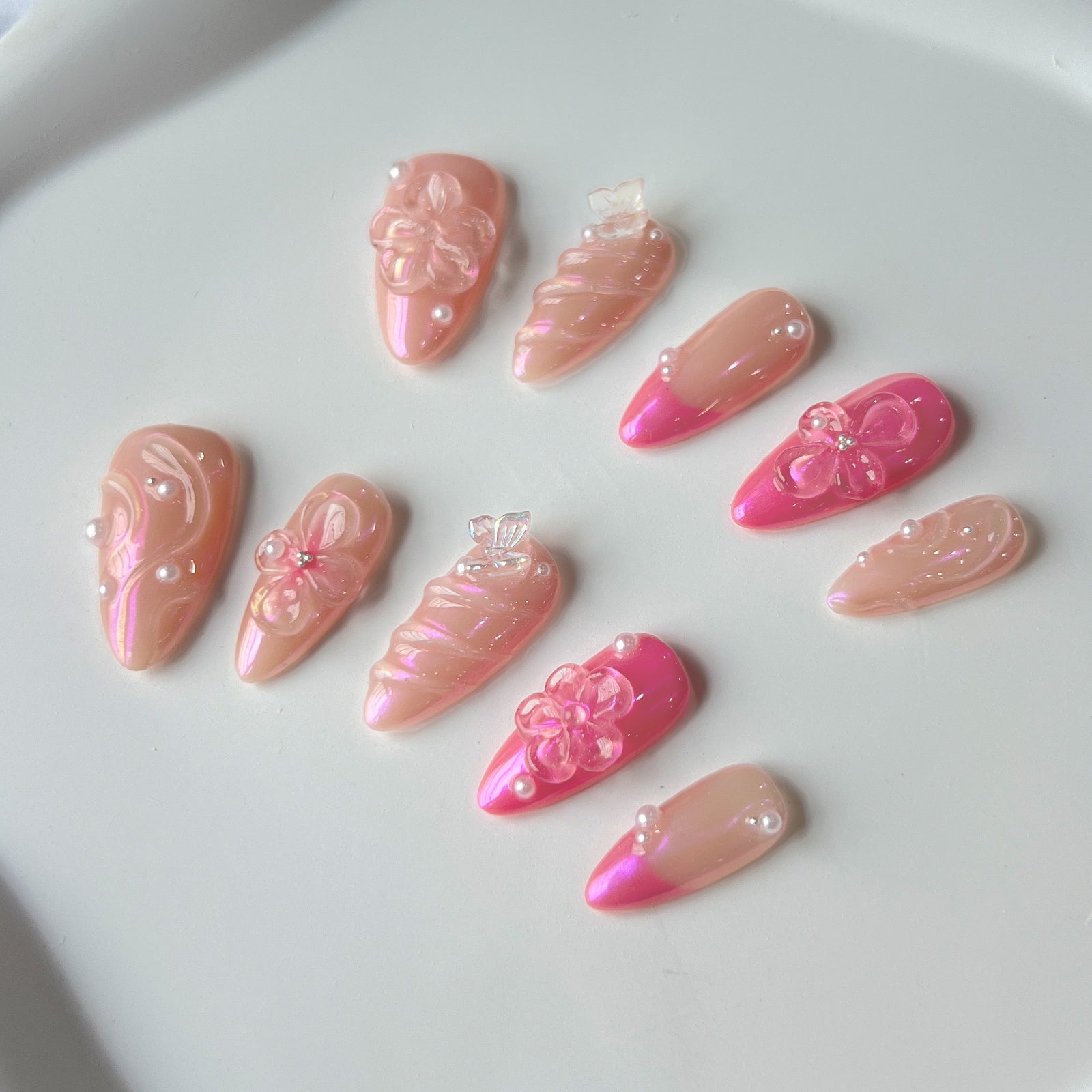 Siva Nail, Pink Blossom, Elegant Floral, Handmade Press on Nails