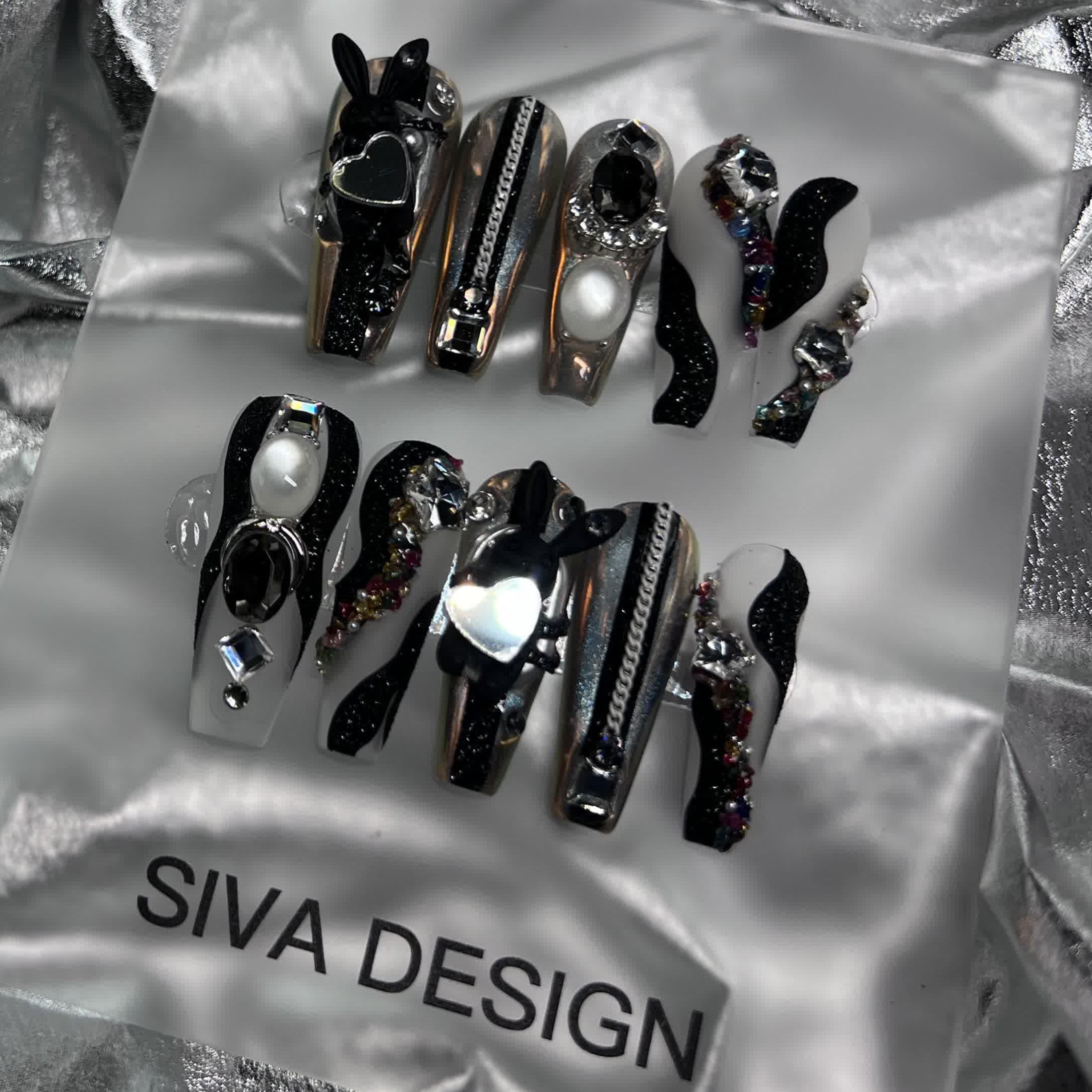 Siva Nail, Rabbit (Black), Chic Handmade Press on Nails