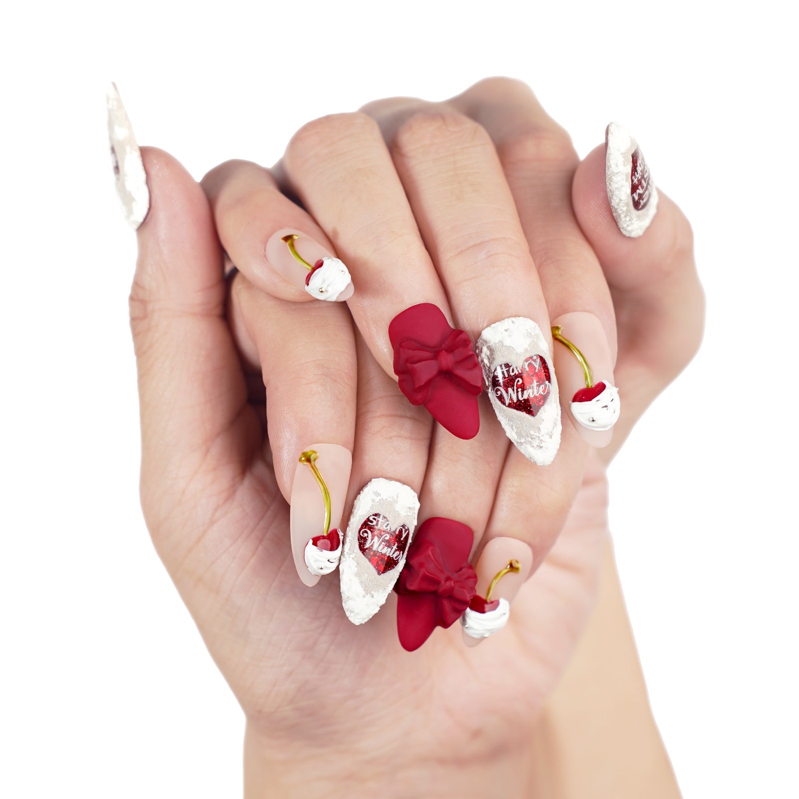 Siva Nail, Cherry Frost, Holiday Glam Press on Nails