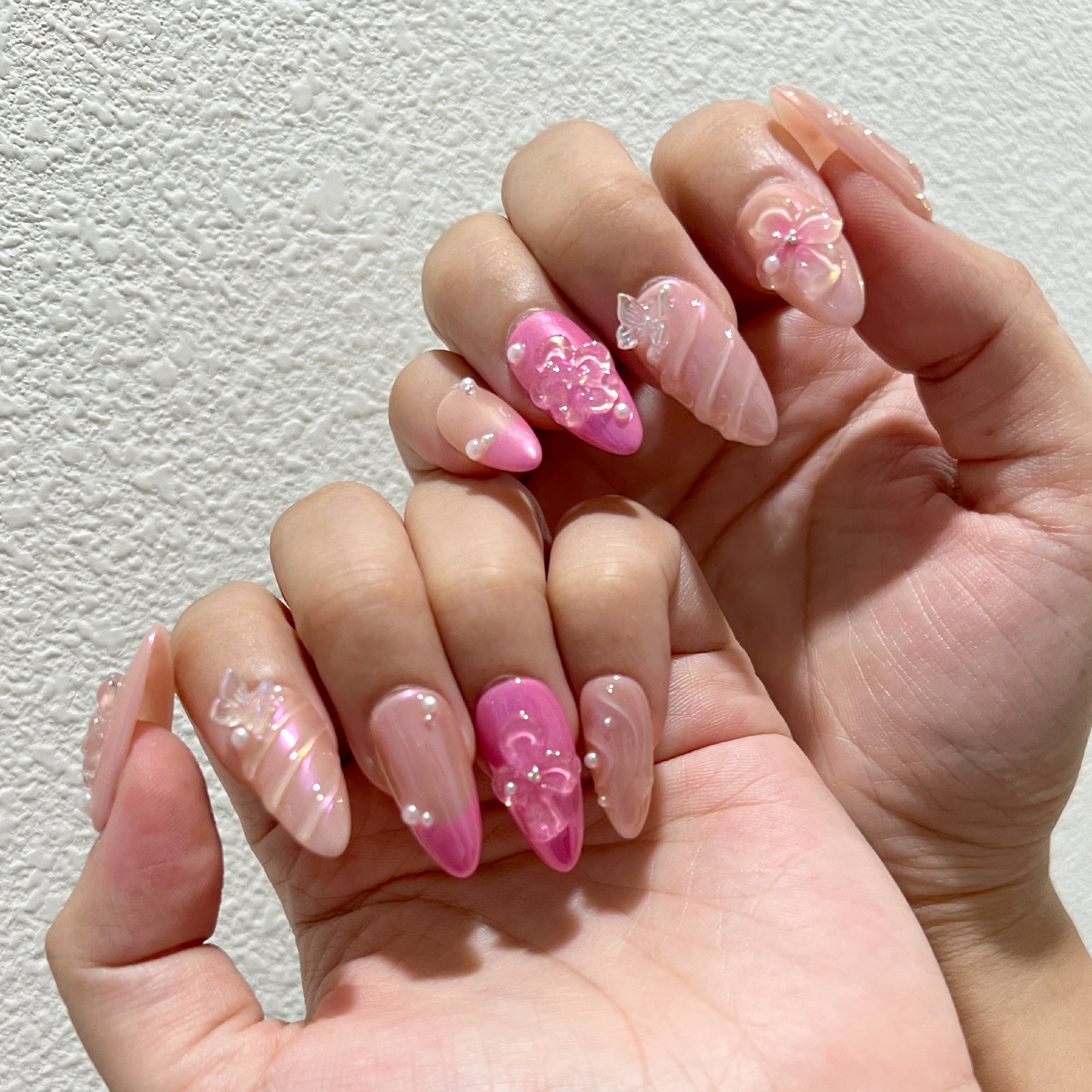 Siva Nail, Pink Blossom, Elegant Floral, Handmade Press on Nails