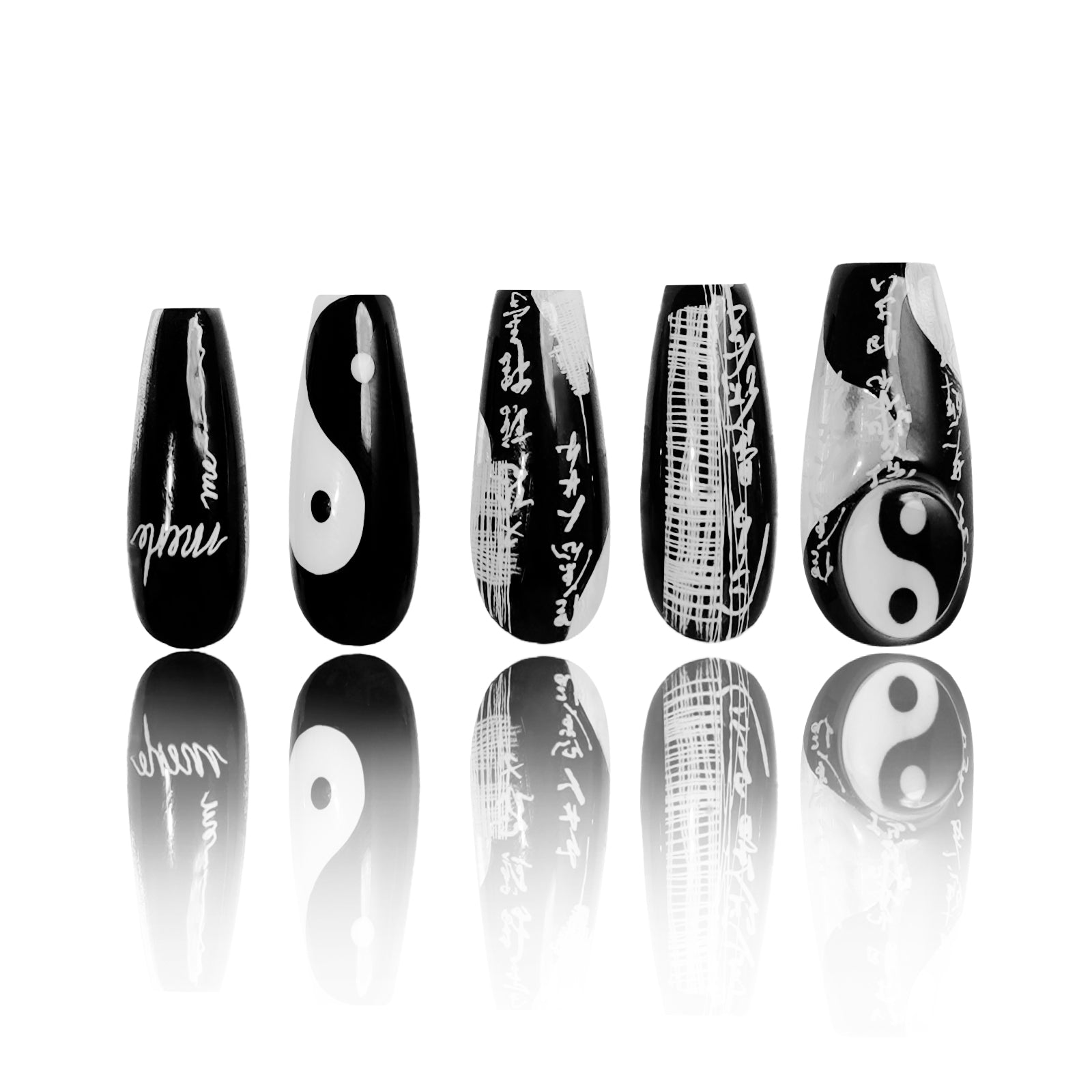 Siva Nail, Chaos, Black & White Harmony, Handmade Press on Nails