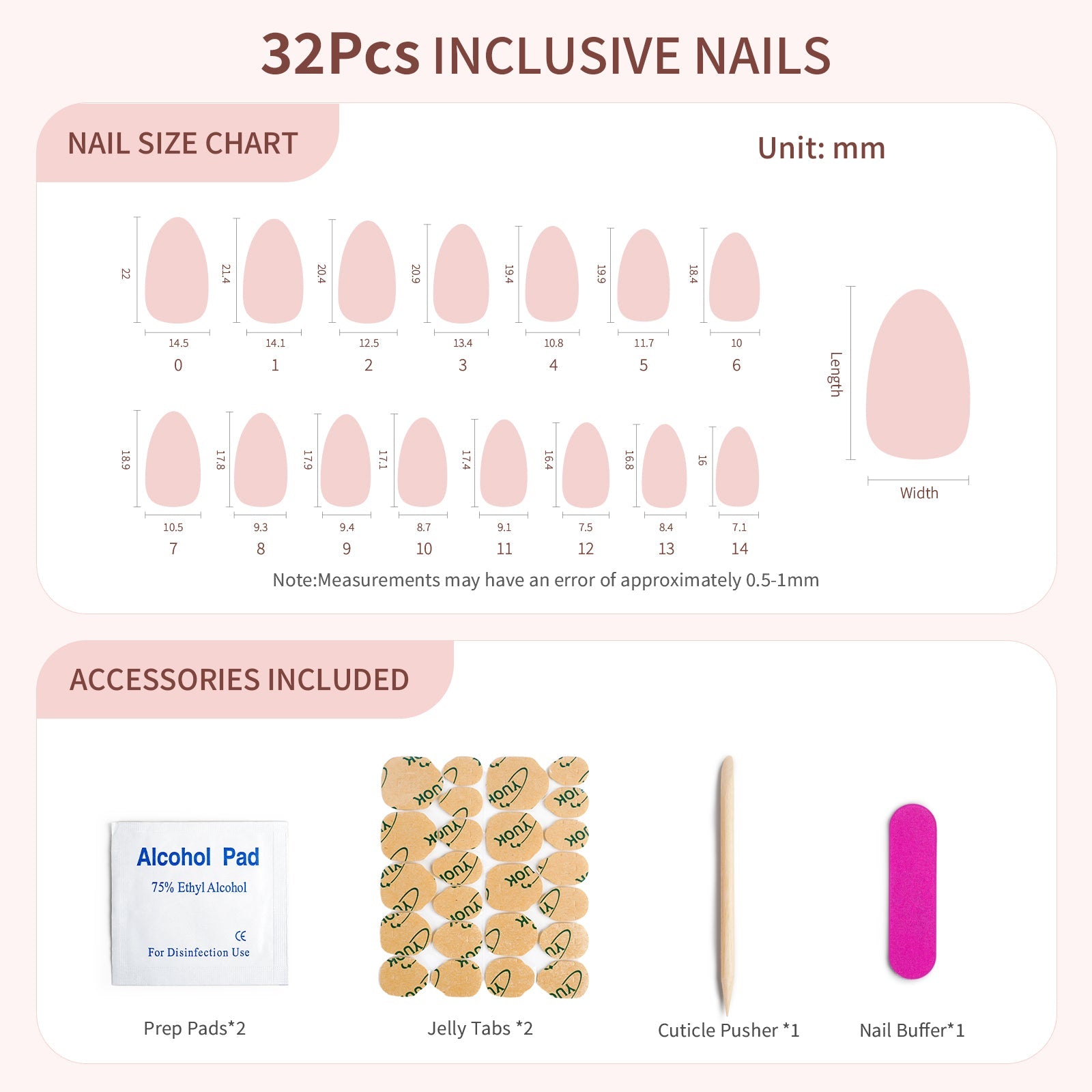 Siva Nail, Pure Aura, 32 Pieces French Tip Pink Press on Nails