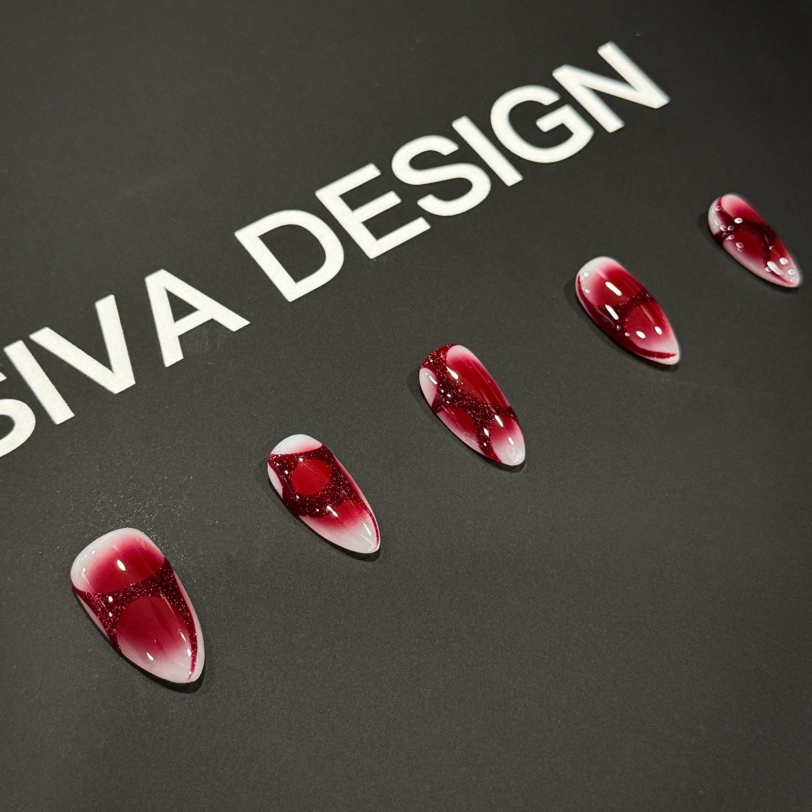 Siva Nail, Burgundy Waves, Elegant Red Ombre Handmade Press on Nails