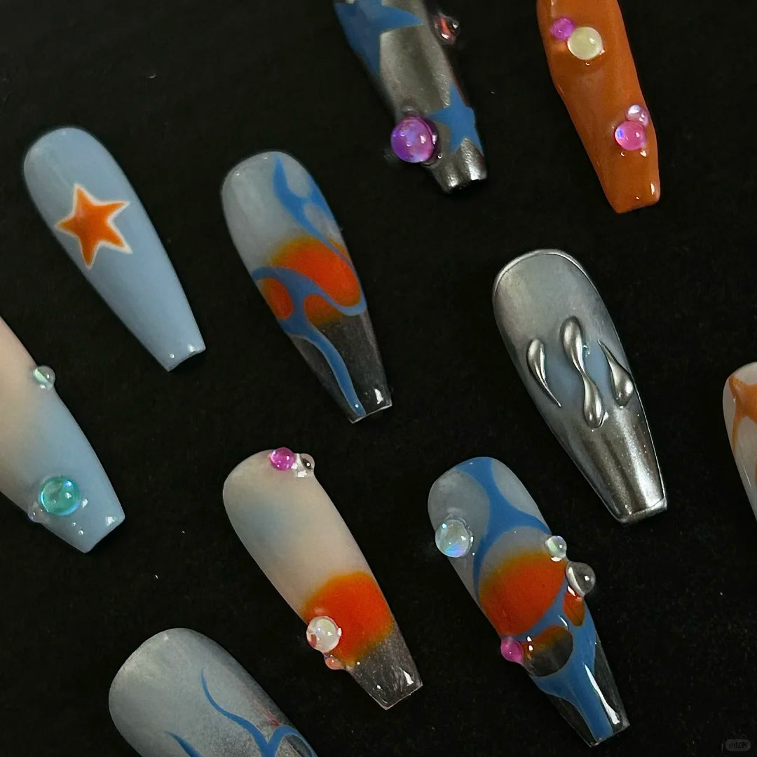 Siva Nail, Bright Swirl, Playfully Artistic, Handmade Press on Nails