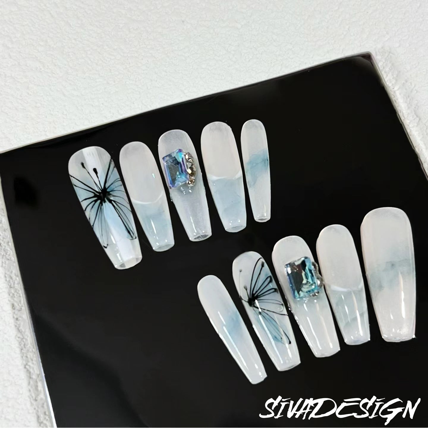 Siva Nail, Valley Butterfly (Blue), Ethereal Elegance, Handmade Press on Nails