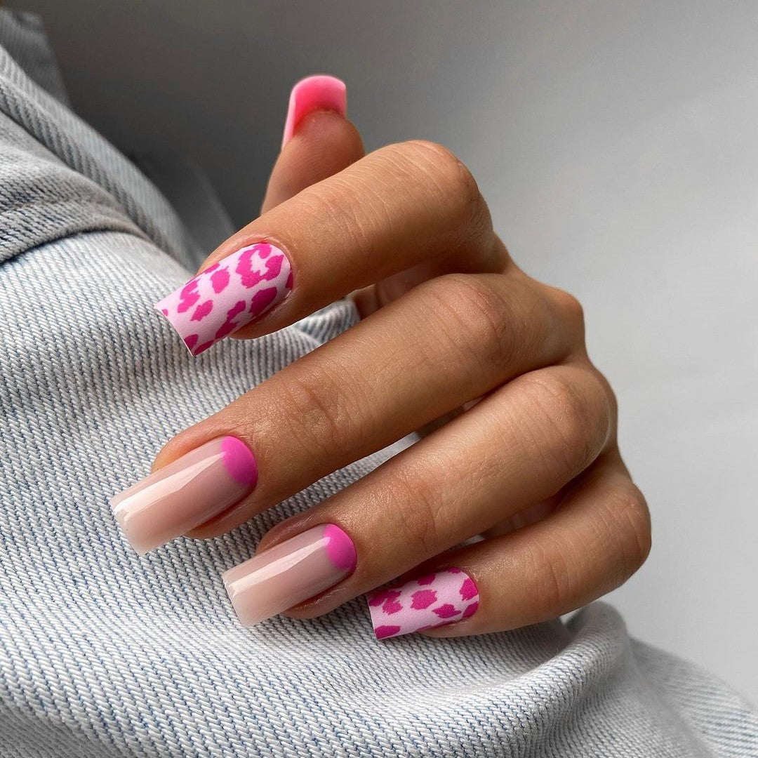 Siva Nail, Blush Leopard, Pink Animal Print, Handmade Press on Nails