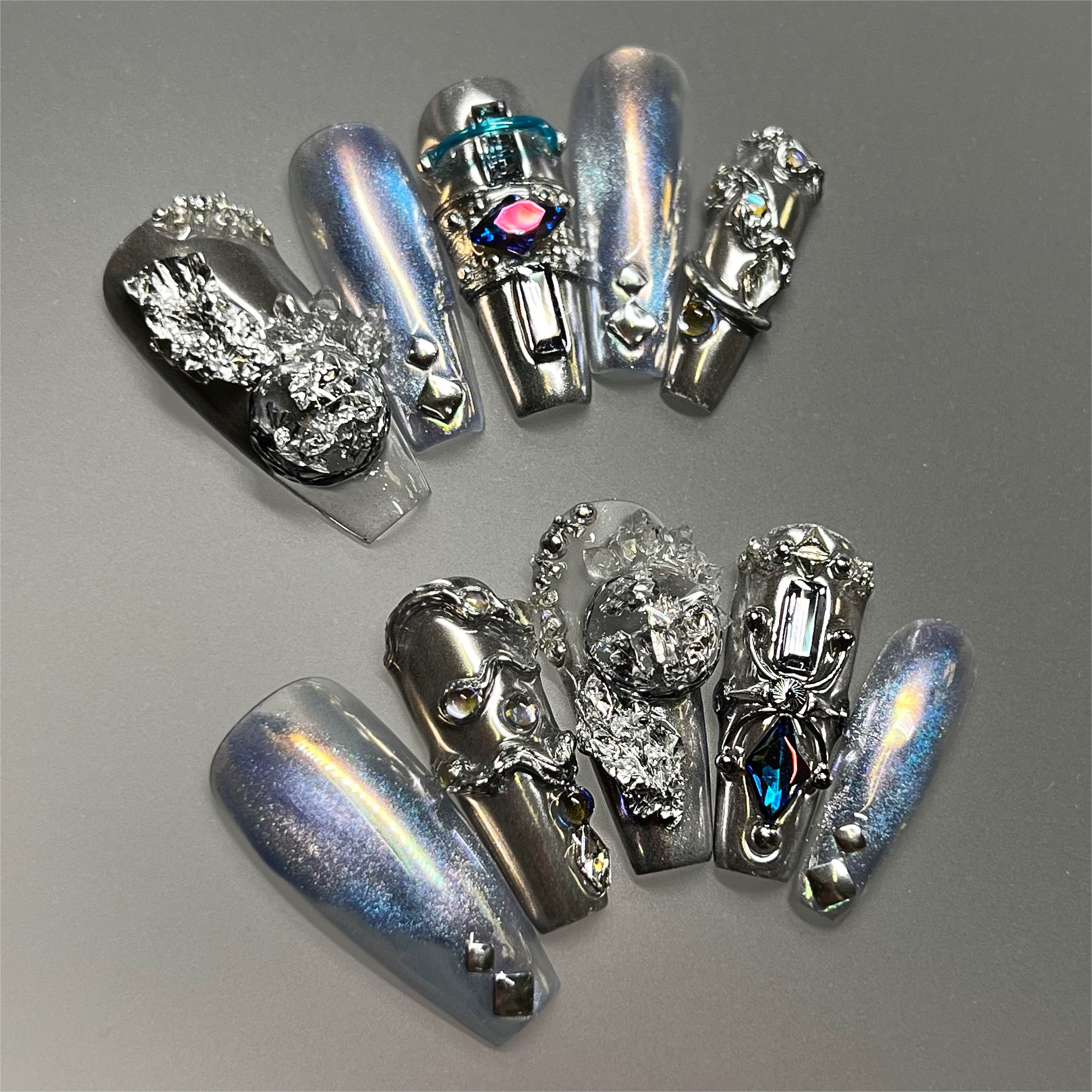 Siva Nail, Cosmic Silver, Luxe Style Handmade Press on Nails