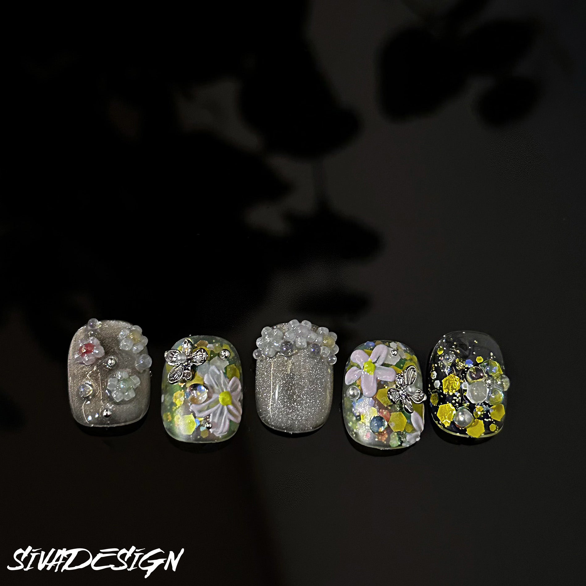 Siva Nail, Daisy Delight, Floral Style Handmade Press on Nails