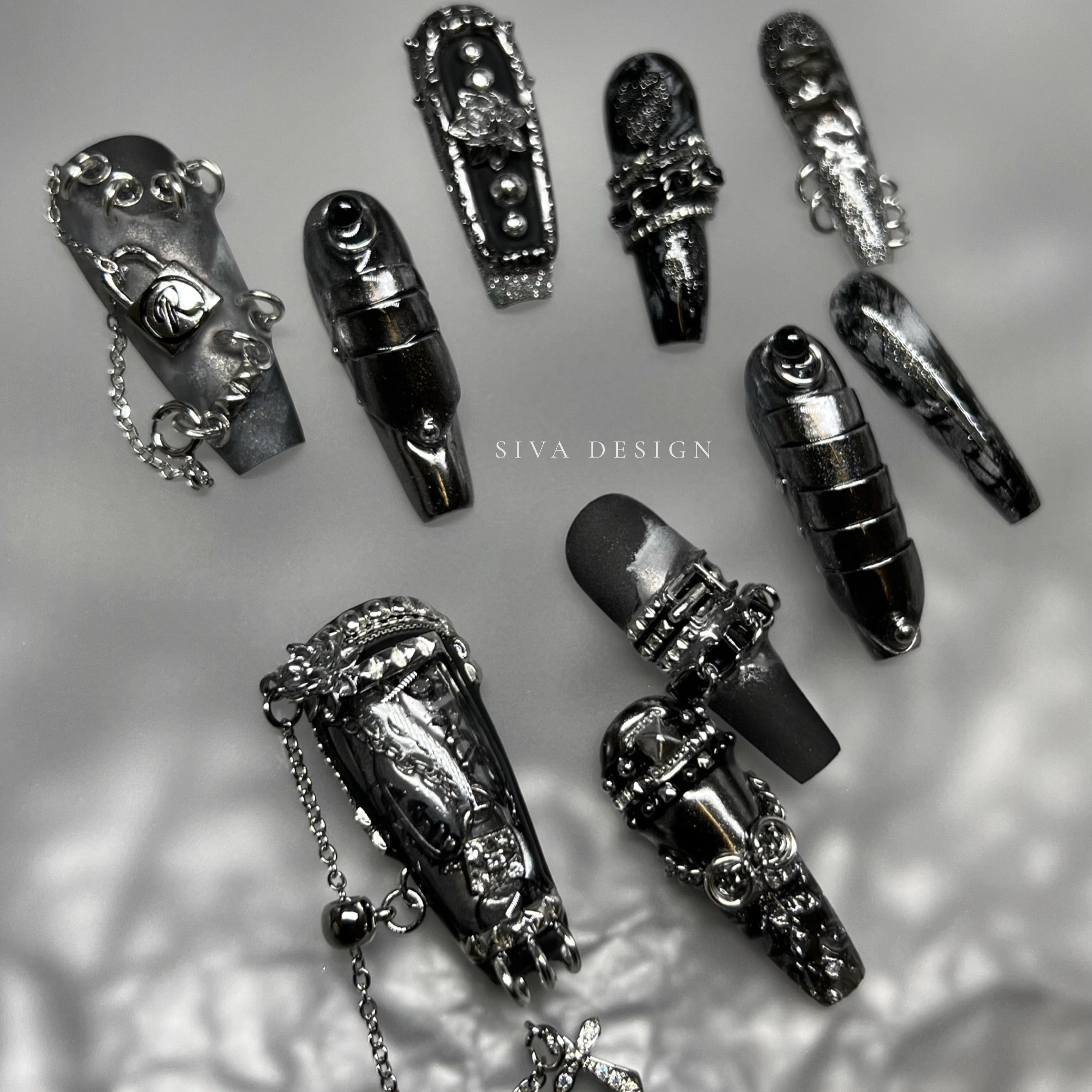 Siva Nail, Dark Knight, Armor Inspired Style Handmade Press on Nails