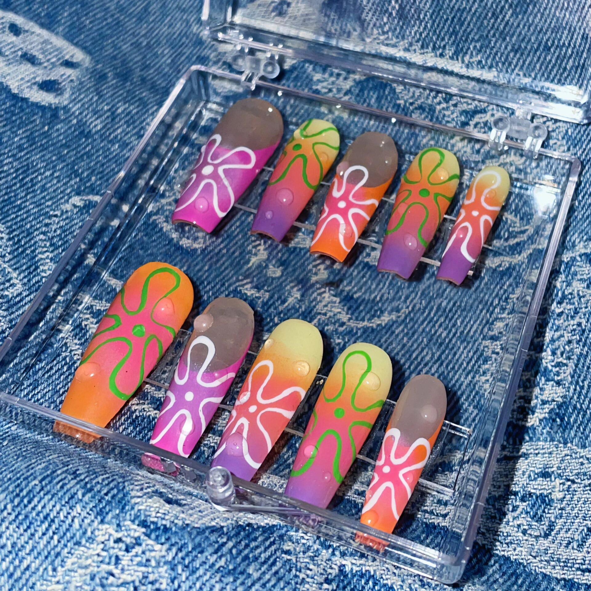 Siva Nail, Neon Nightfall, Vibrant Style Handmade Press on Nails