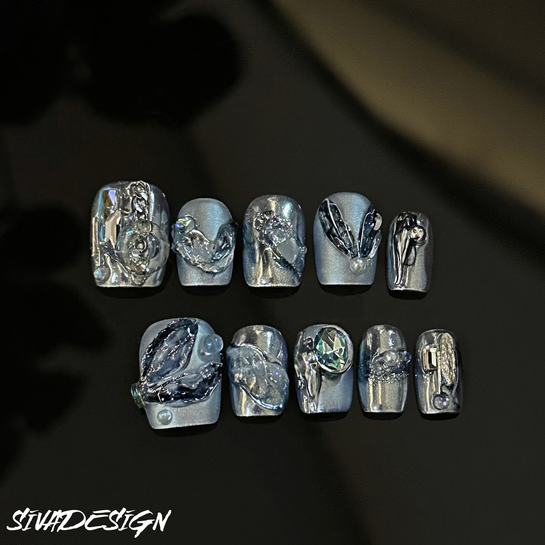 Siva Nail, Ocean Fairy, Pearl Handmade Press on Nails