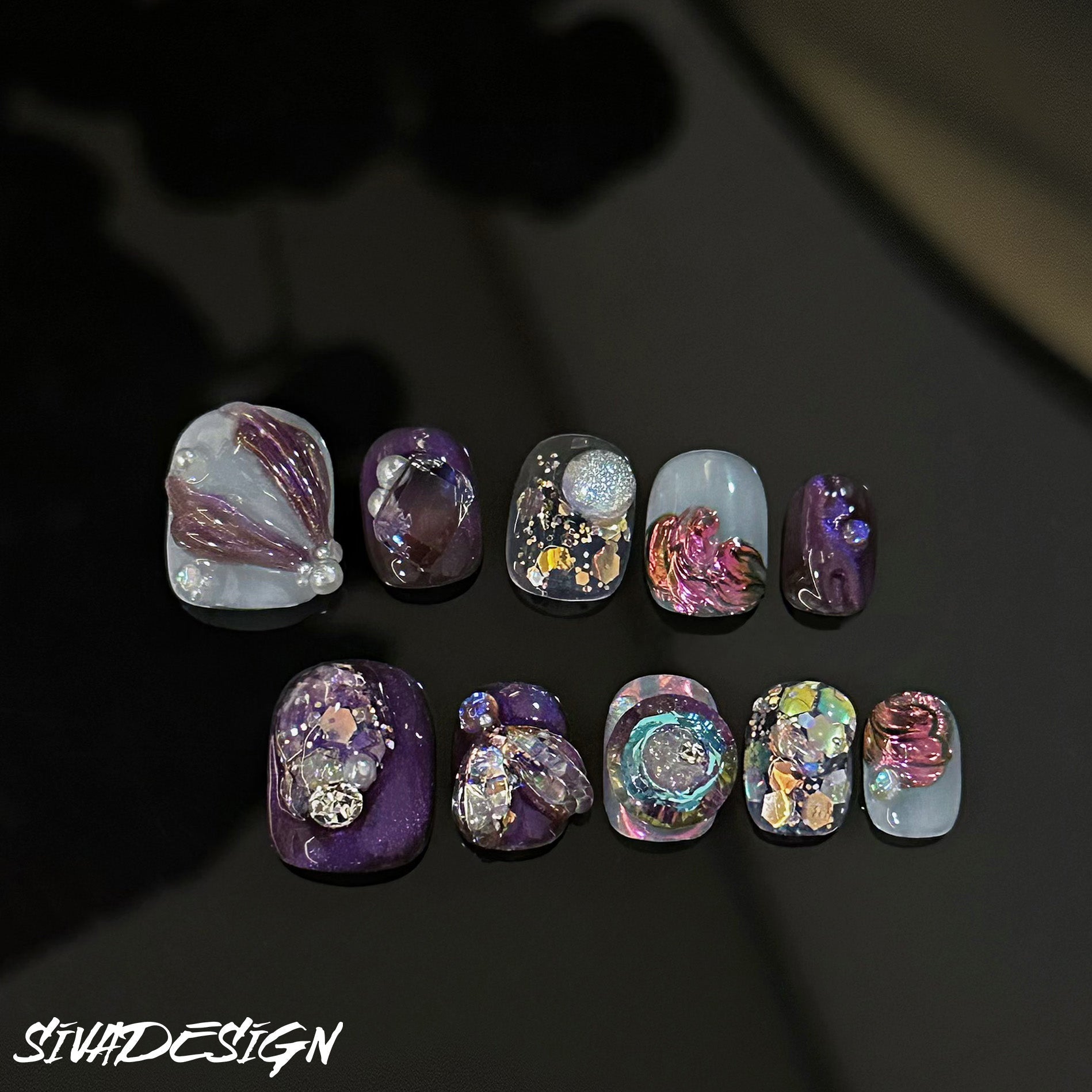 Siva Nail, Petal Poetry, Mystical Garden, Handmade Press on Nails