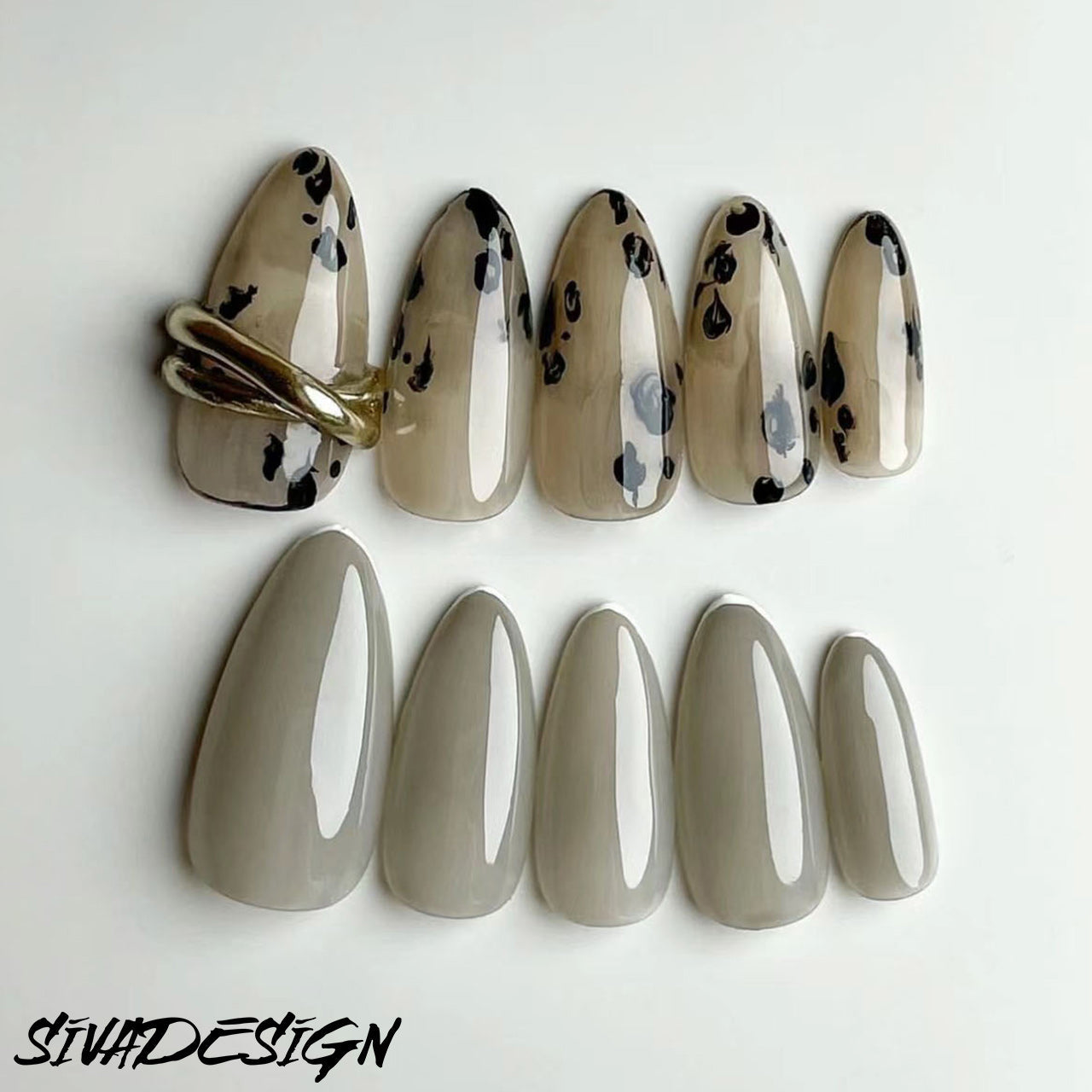 Siva Nail, Polka Dot Parade, Chic Neutral Leopard, Handmade Press on Nails